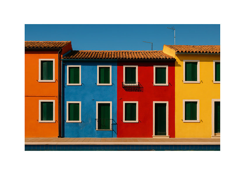 Cuadro de ciudades: fachadas coloridas en fila