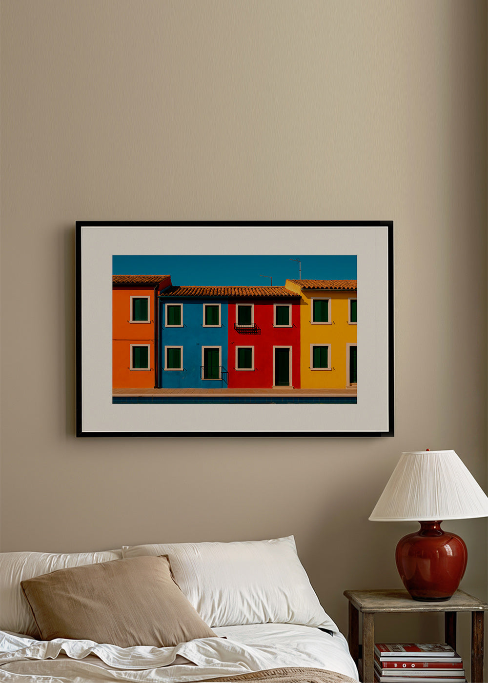 Cuadro de ciudades: fachadas coloridas en fila – Product1