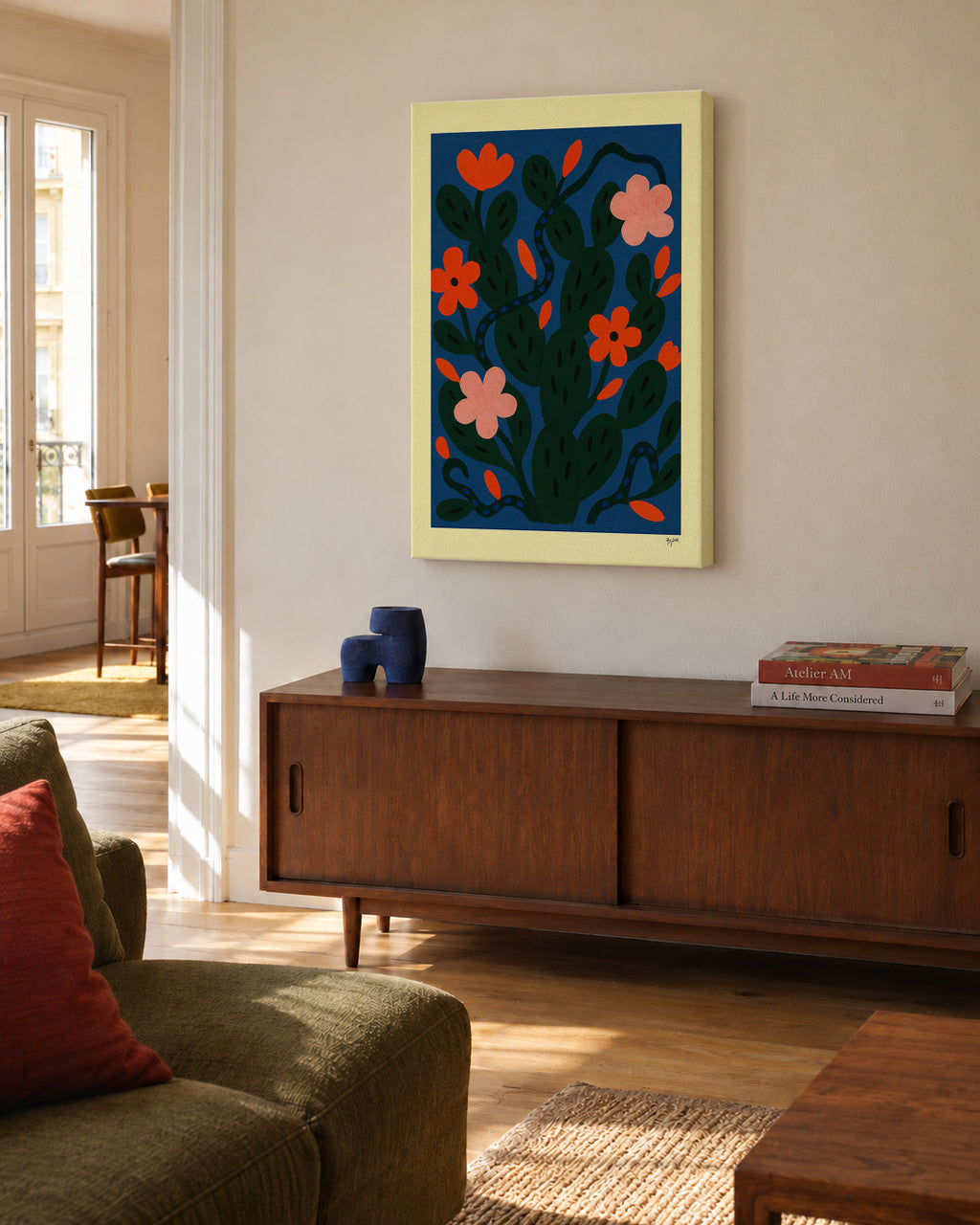 Midnight Flowers - Unframed canvas in an interior