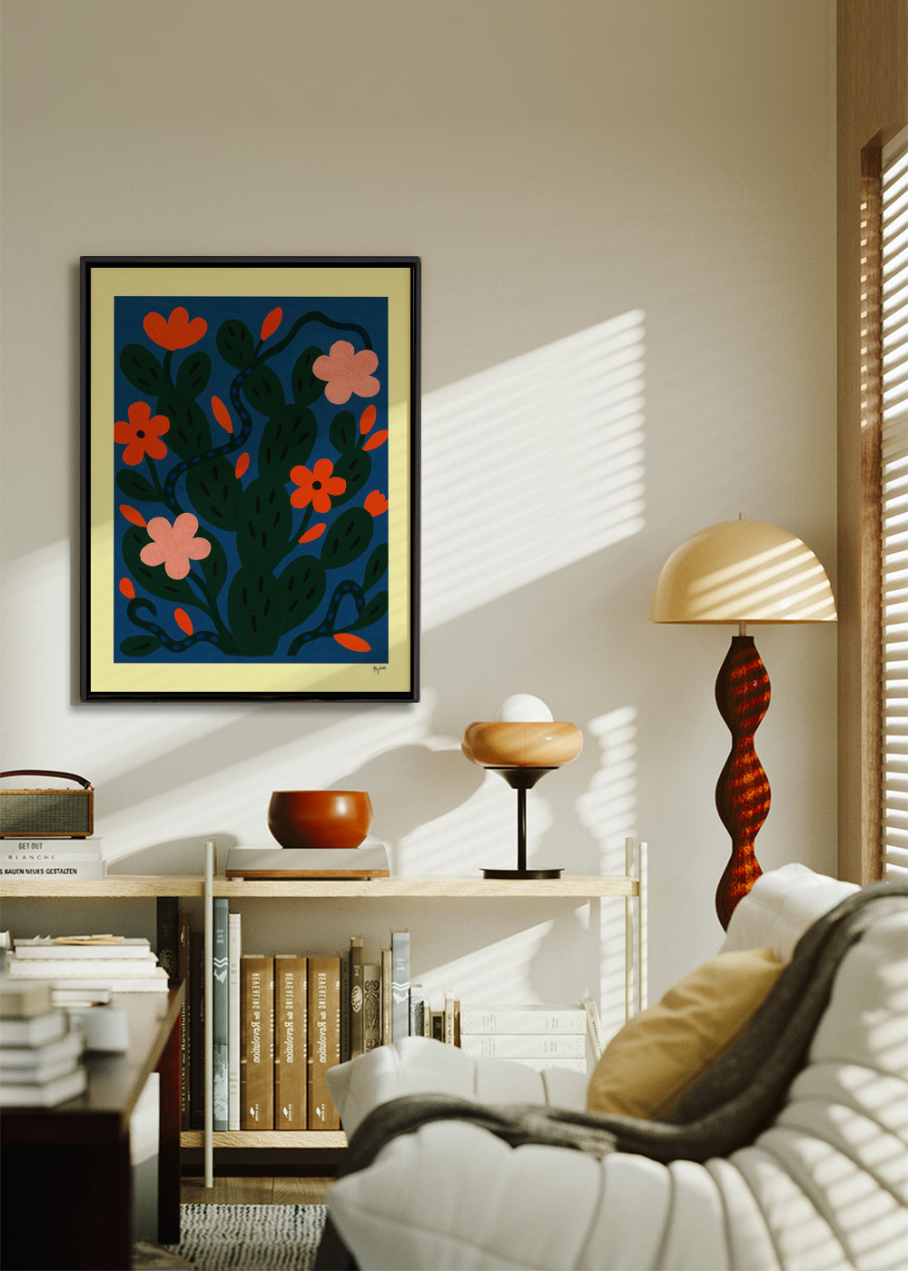 Midnight Flowers - Framed canvas in an interior