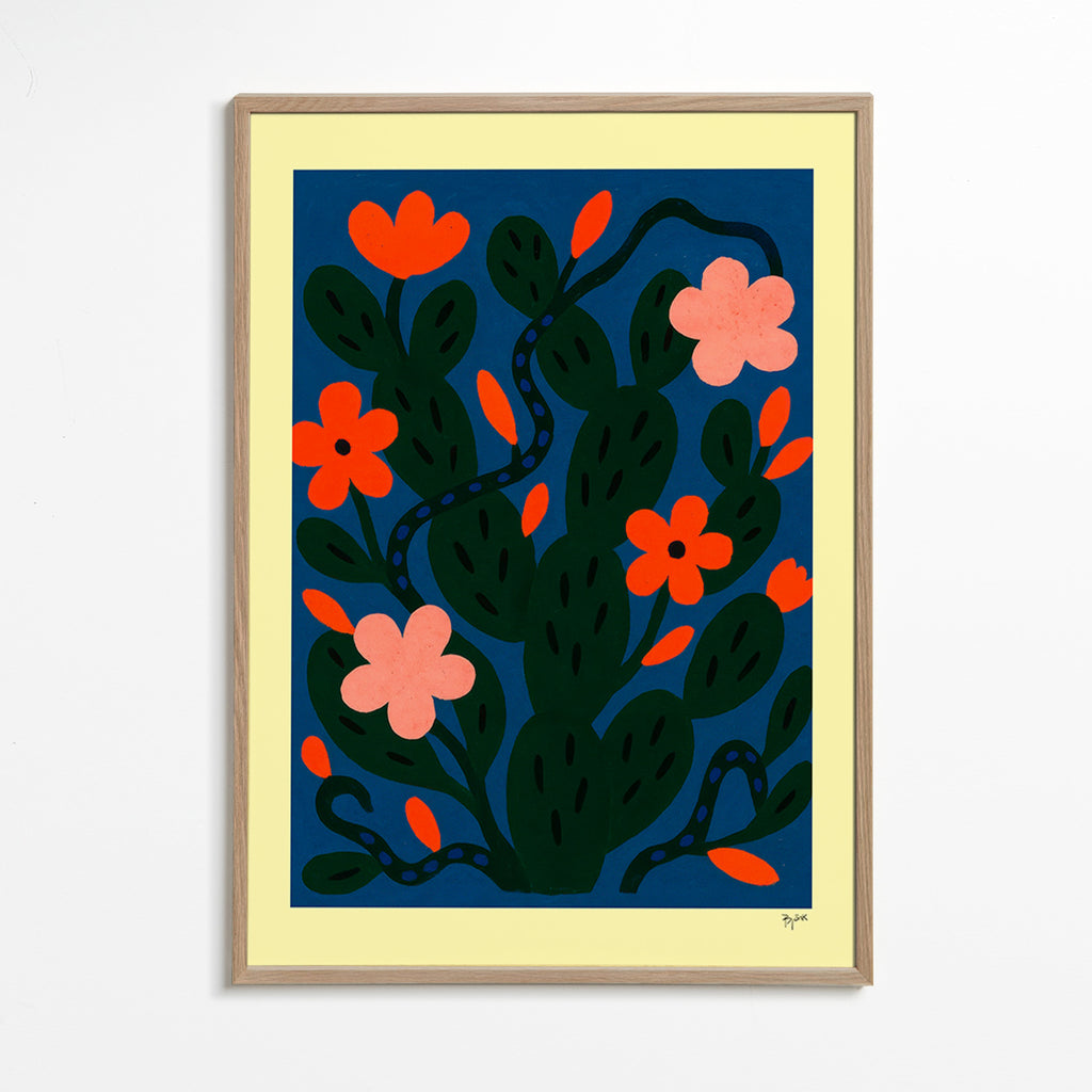 Lámina botánica con flores nocturnas – Oak Frame