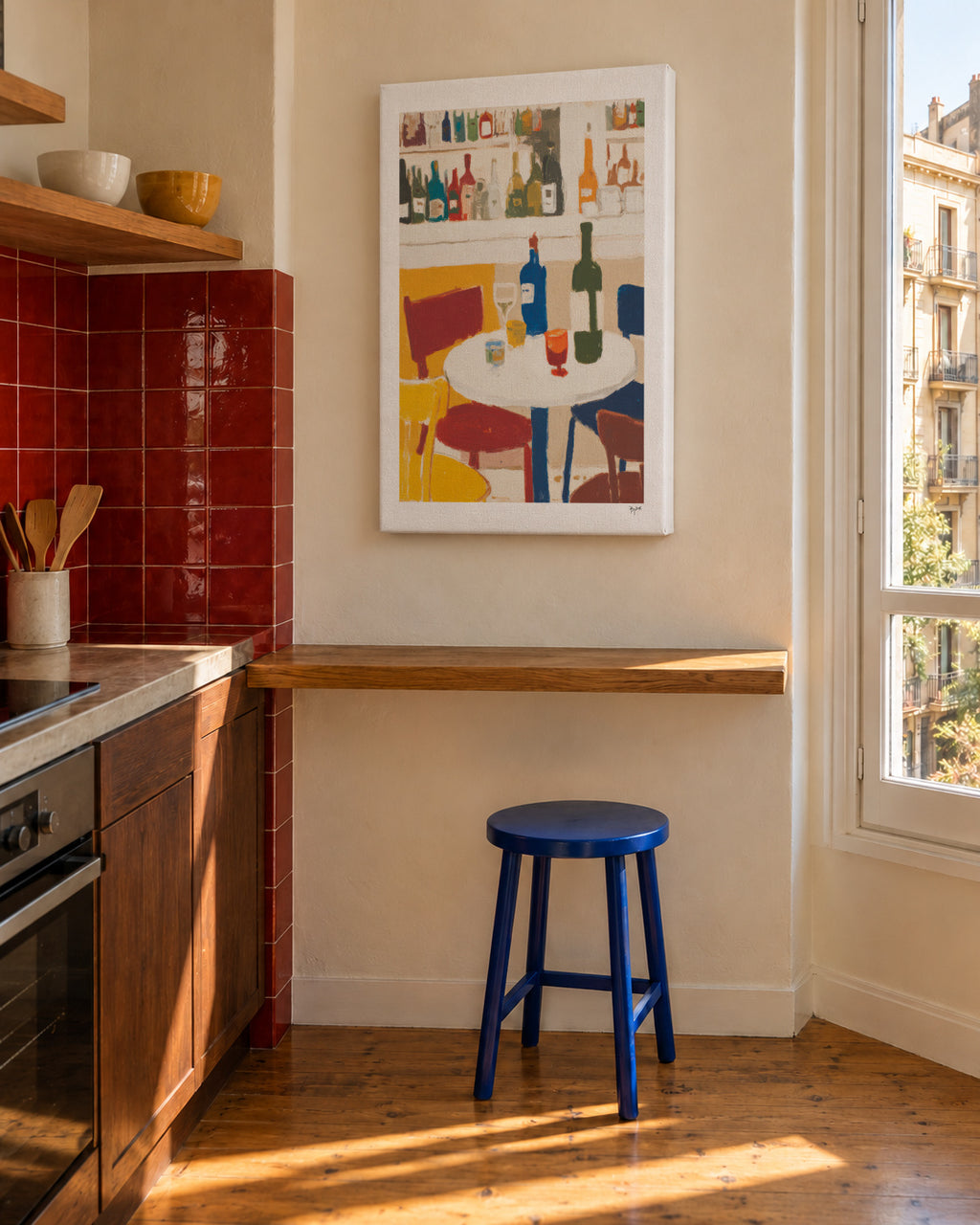 Bistro Corner - Unframed canvas in an interior