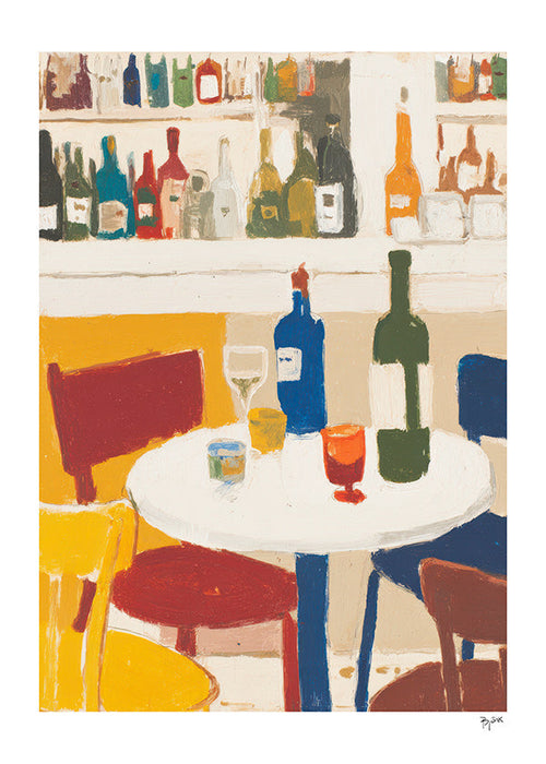 Cuadro de cocina con bistró y botellas