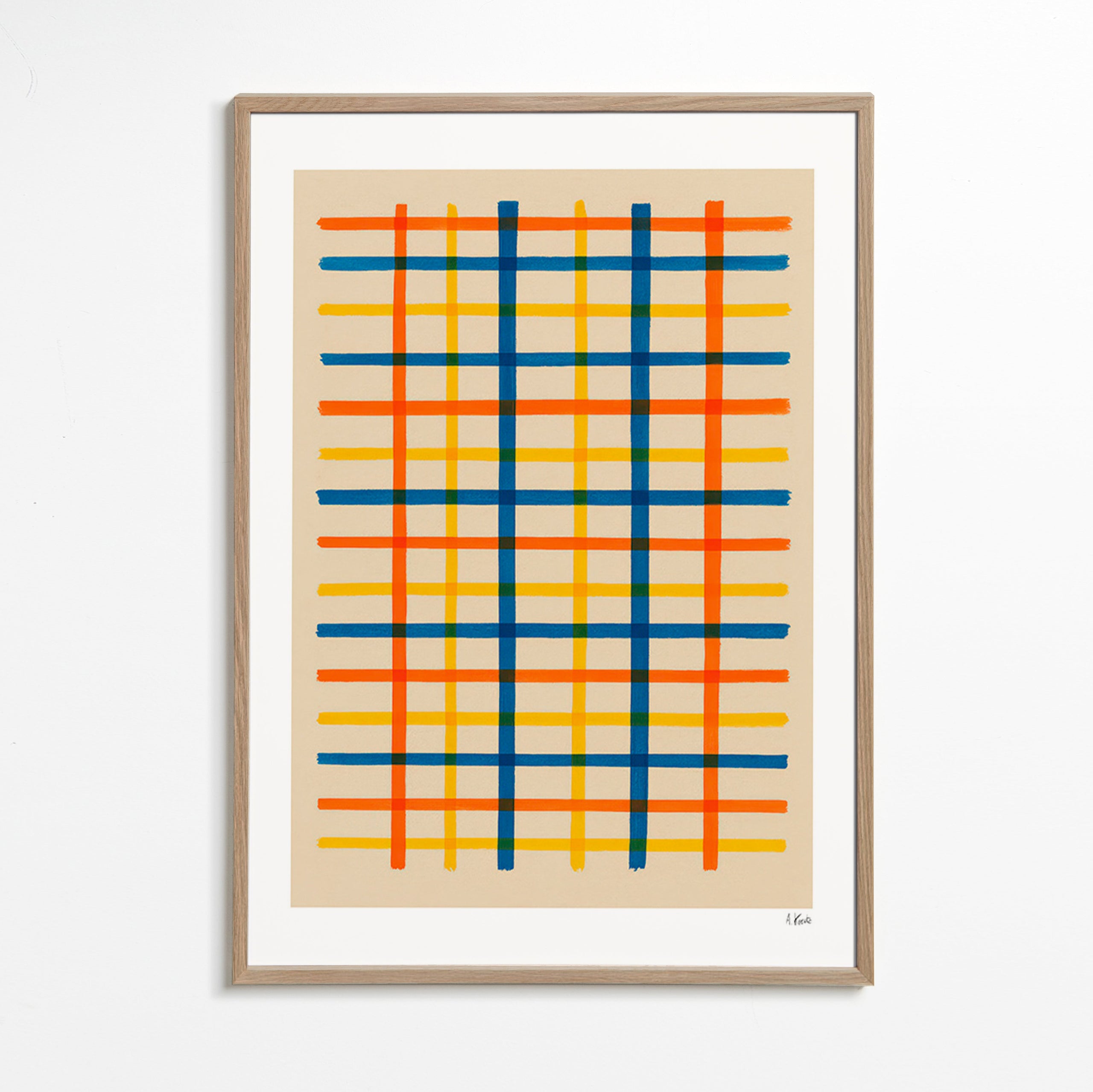 Cuadro geométrico rejilla de colores – Oak Frame