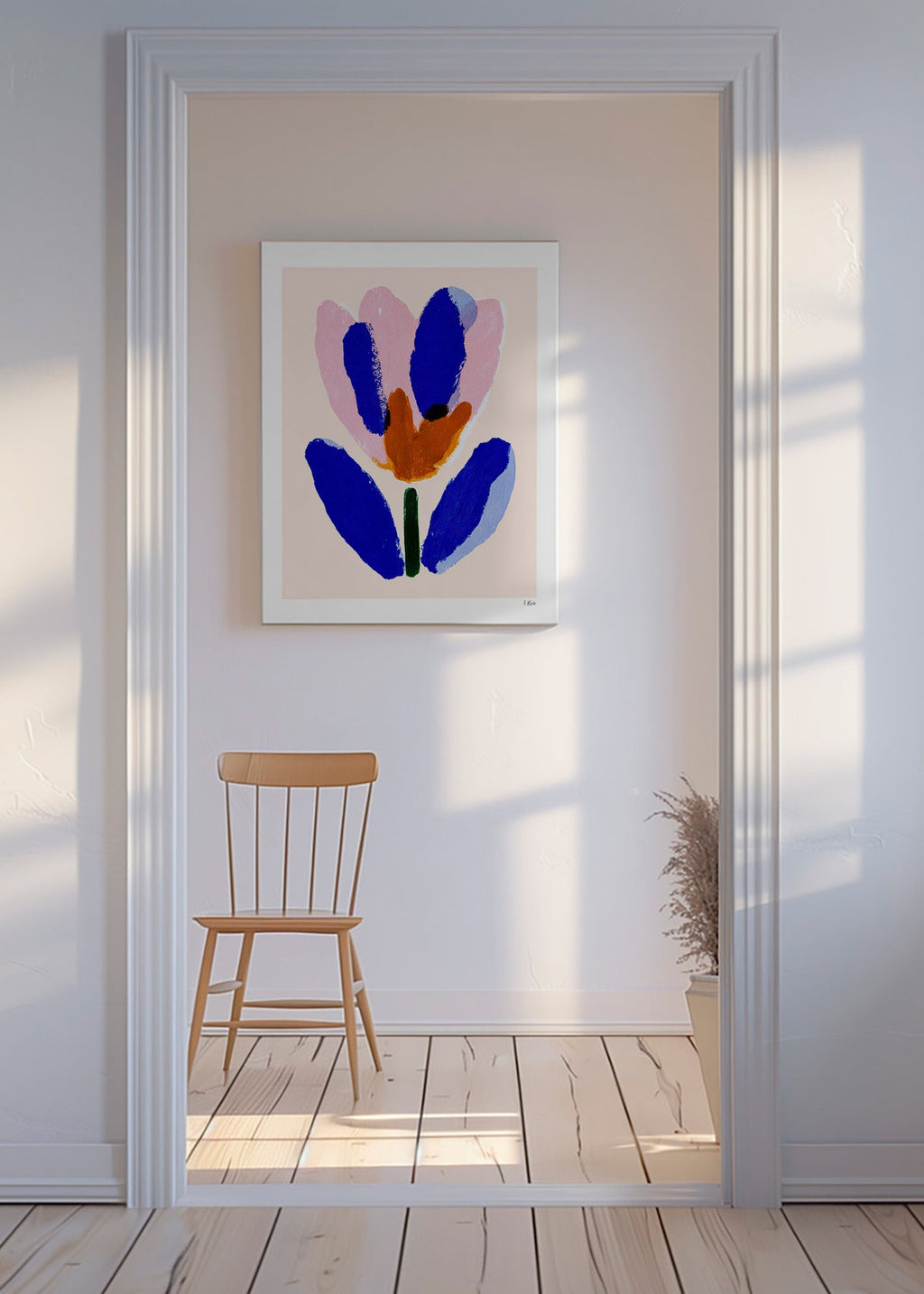 Lámina botánica flor pictórica azul y rosa – Canvas