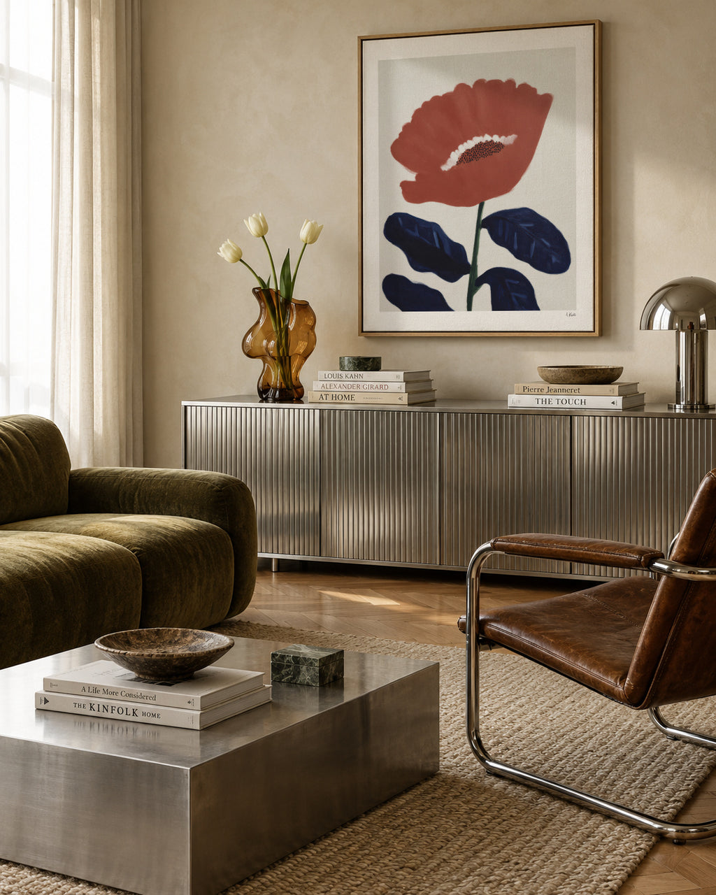 Coral Flower - Framed canvas in an interior