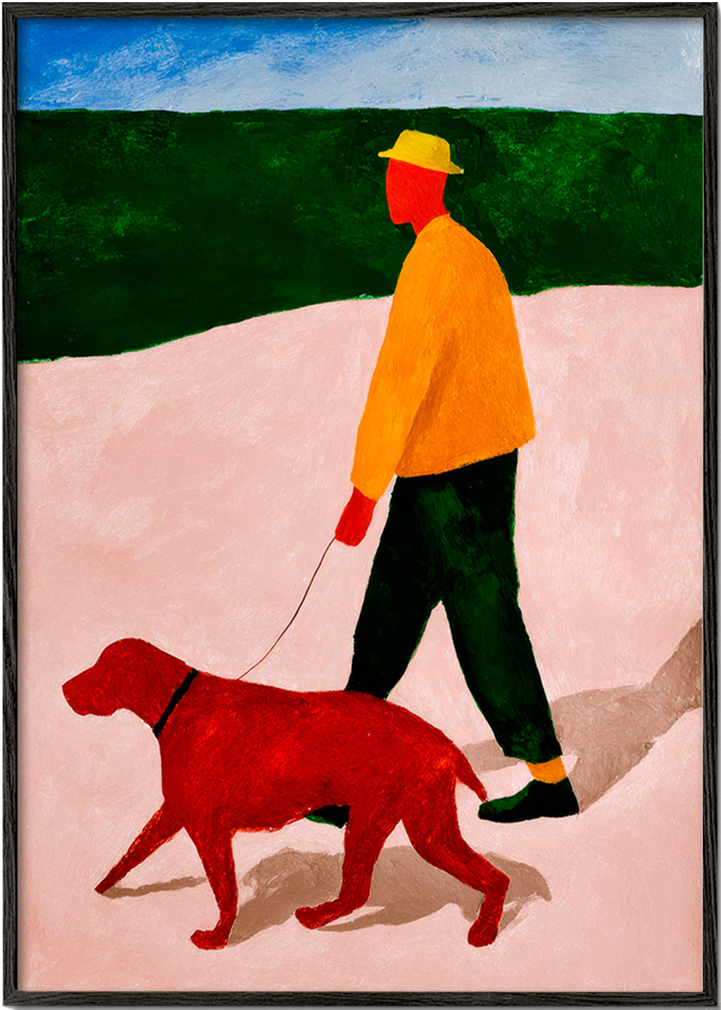 Cuadro paseo con perro rojo – Black Frame