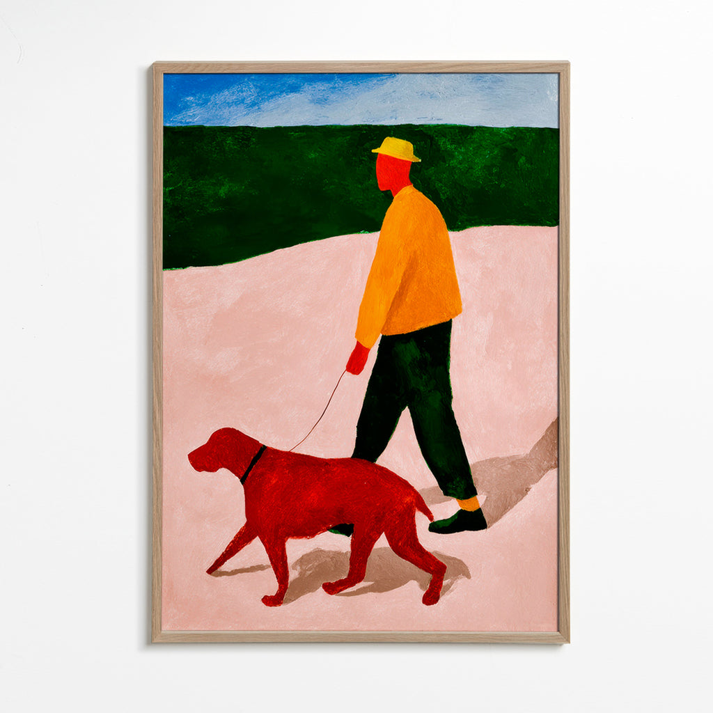 Cuadro paseo con perro rojo – Oak Frame