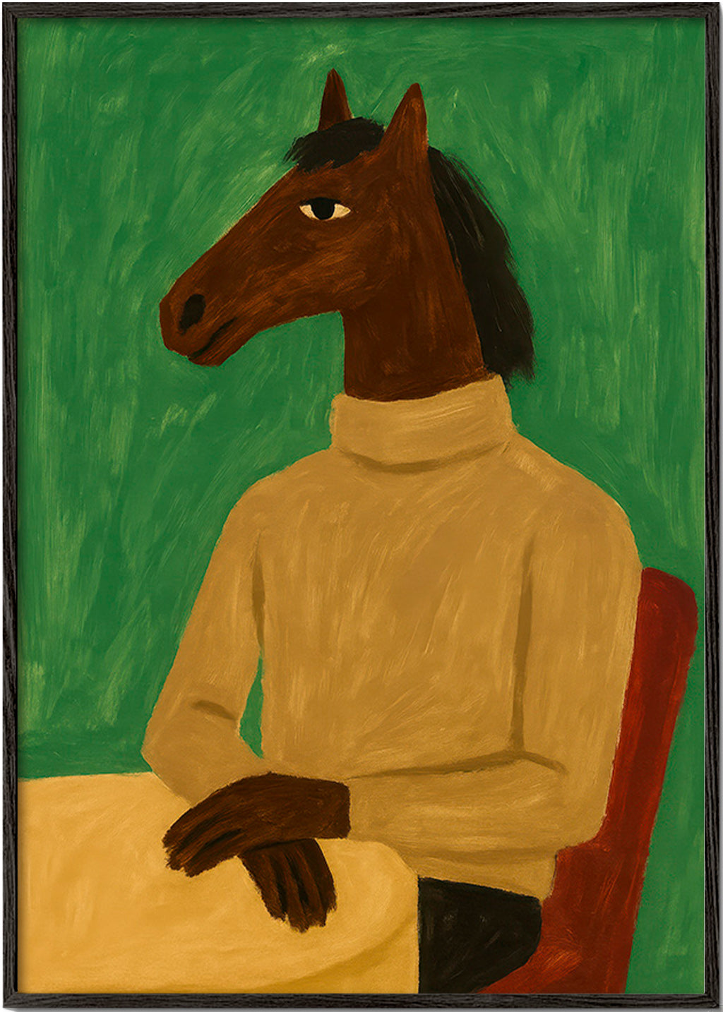 Cuadro caballo en suéter sobre fondo verde – Black Frame