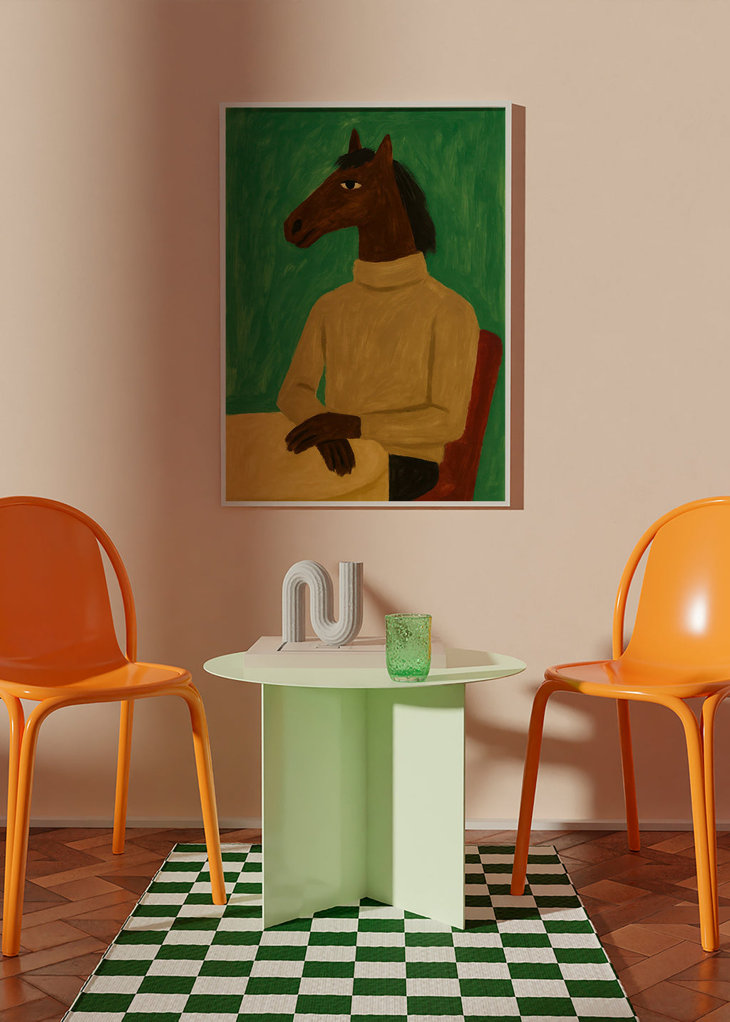 Cuadro caballo en suéter sobre fondo verde – Product2