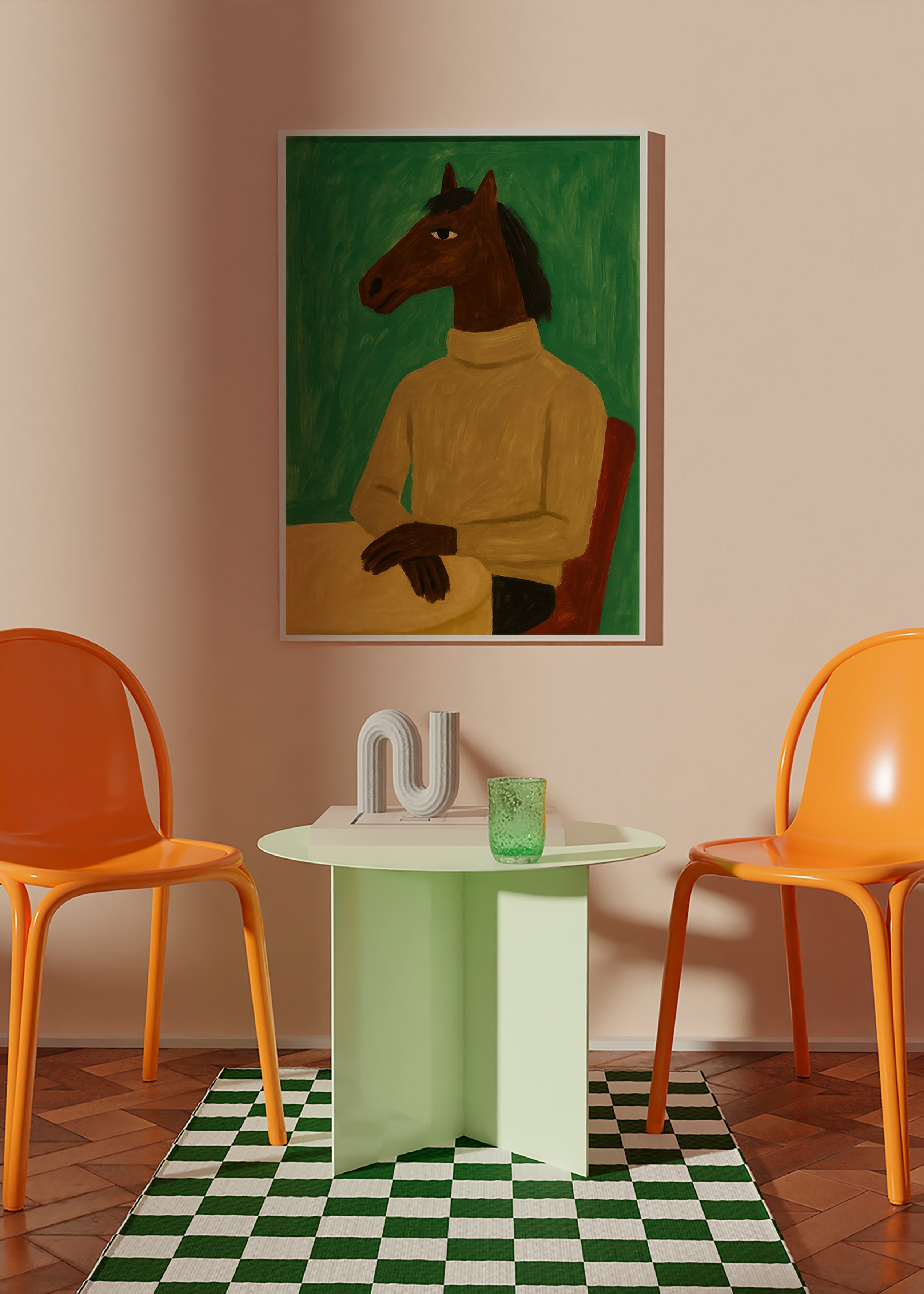 Cuadro caballo en suéter sobre fondo verde – Product2