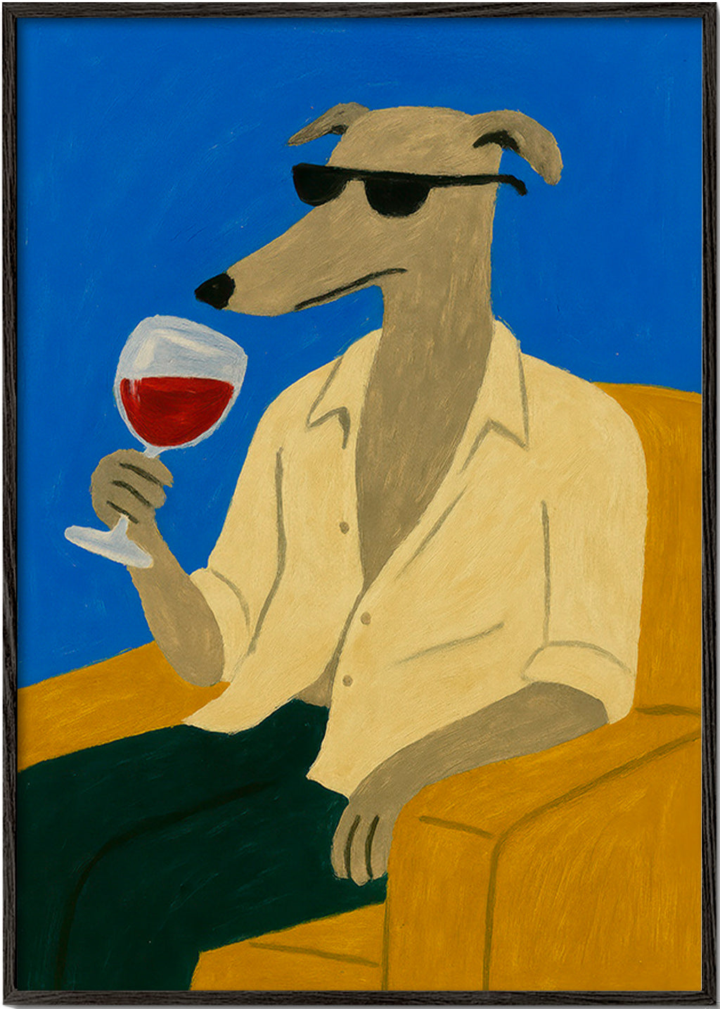 Cuadro de cocina: galgo con copa de vino – Black Frame