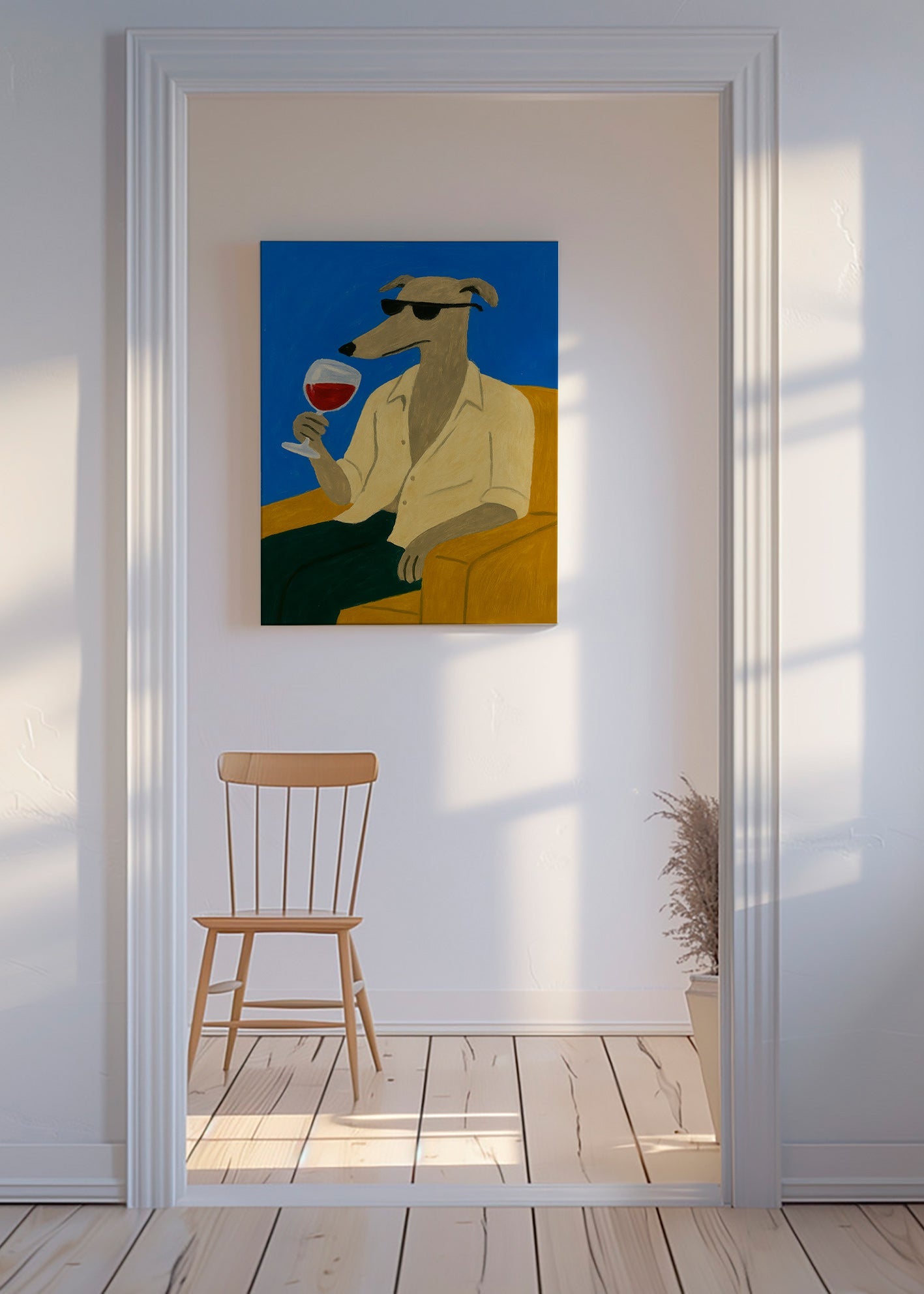 Cuadro de cocina: galgo con copa de vino – Canvas