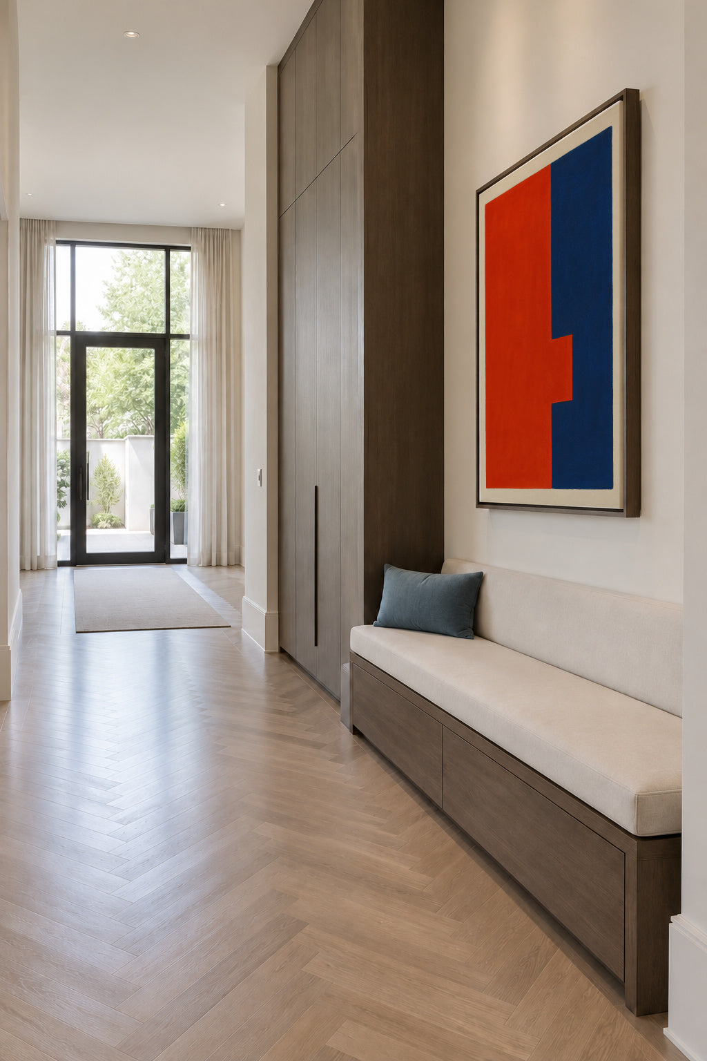 Crimson & Azure II - Framed canvas in an interior