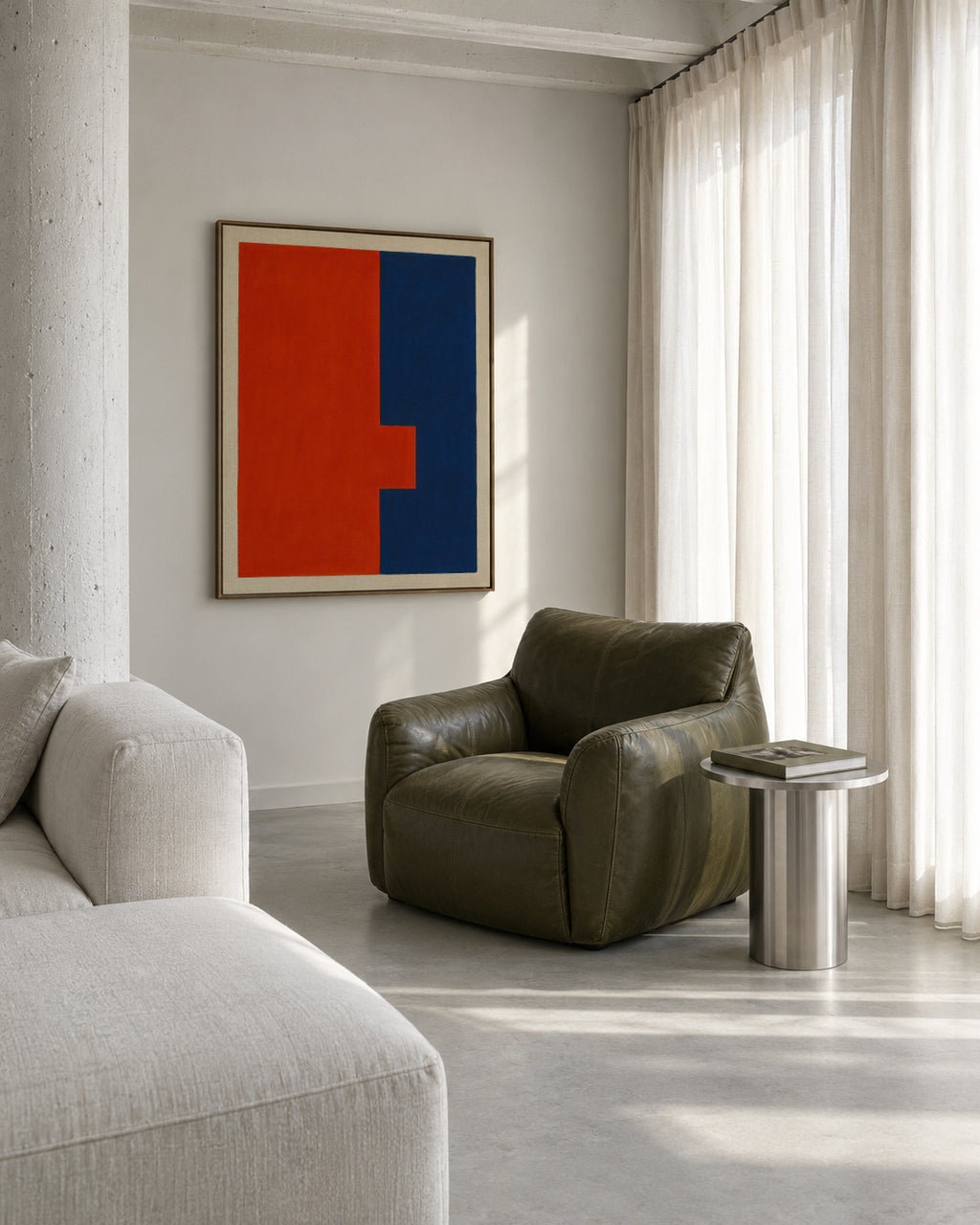 Crimson & Azure II - Framed canvas in an interior