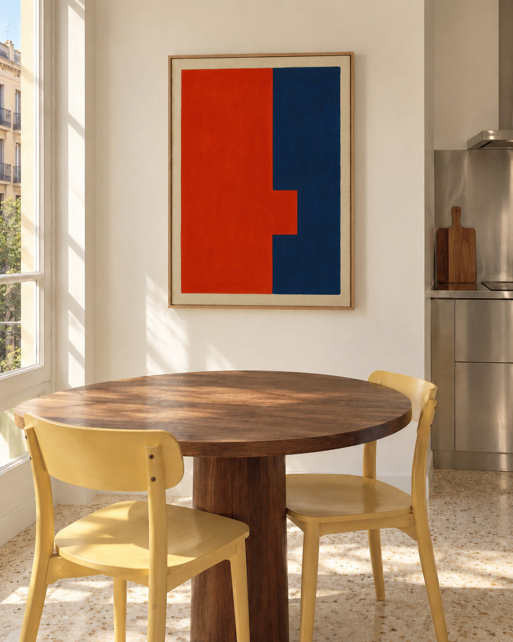 Crimson & Azure II - Framed canvas in an interior