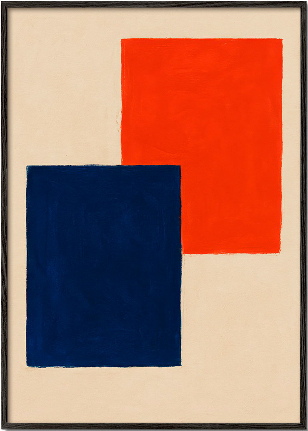 Cuadro abstracto: rectángulos superpuestos en rojo y azul – Black Frame