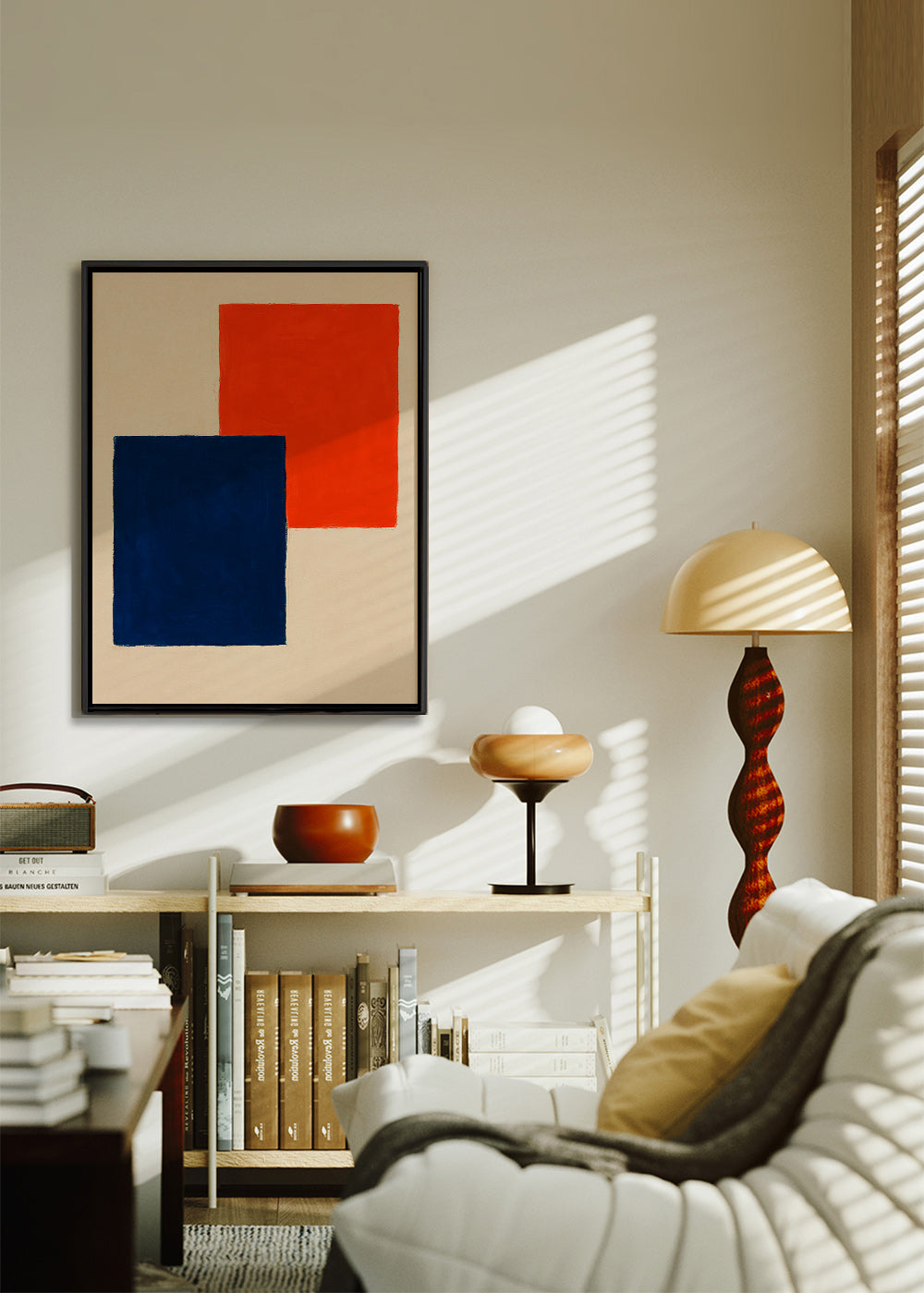 Cuadro abstracto: rectángulos superpuestos en rojo y azul – Canvas2