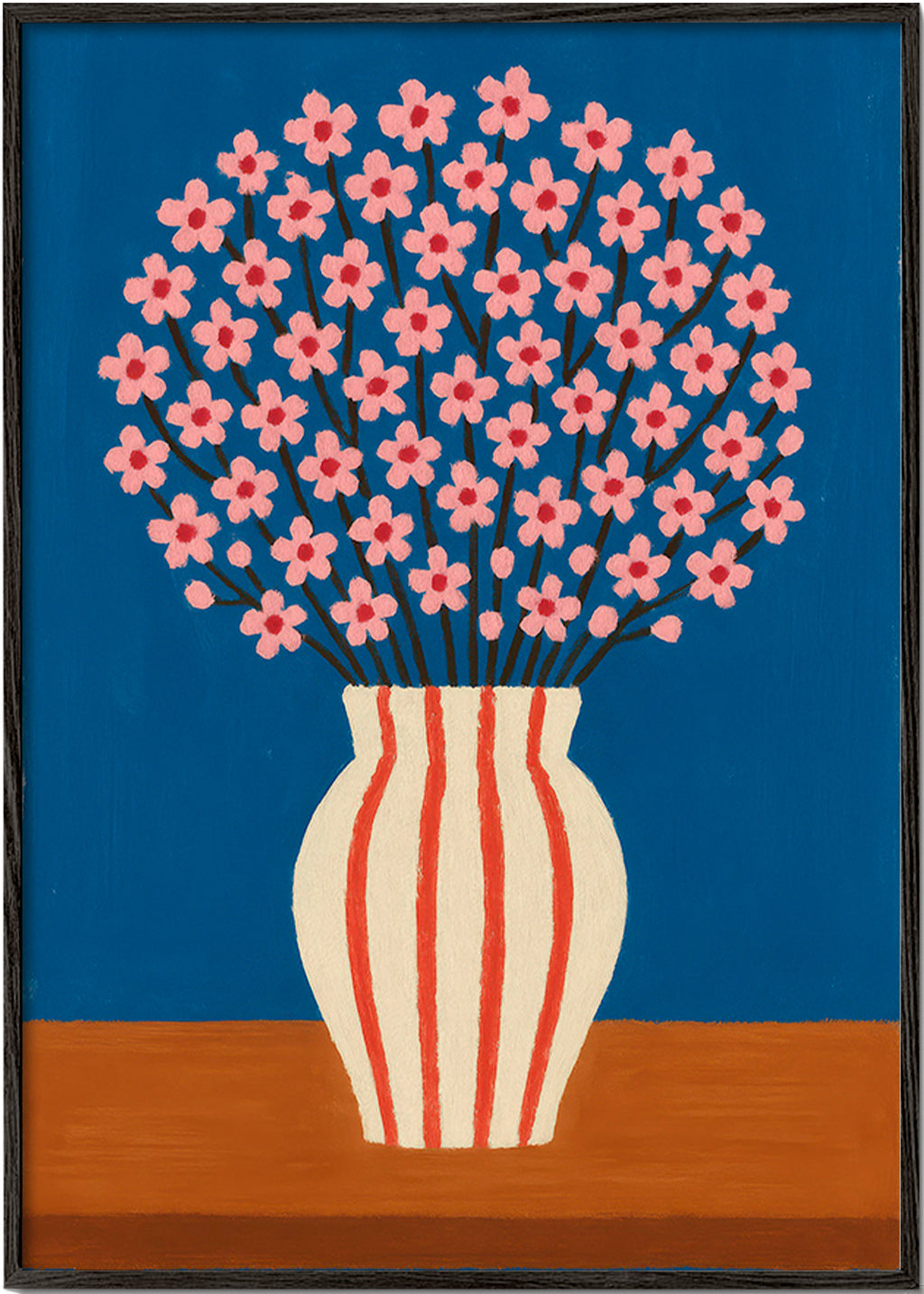 Lámina botánica: jarrón con flores rosas – Black Frame