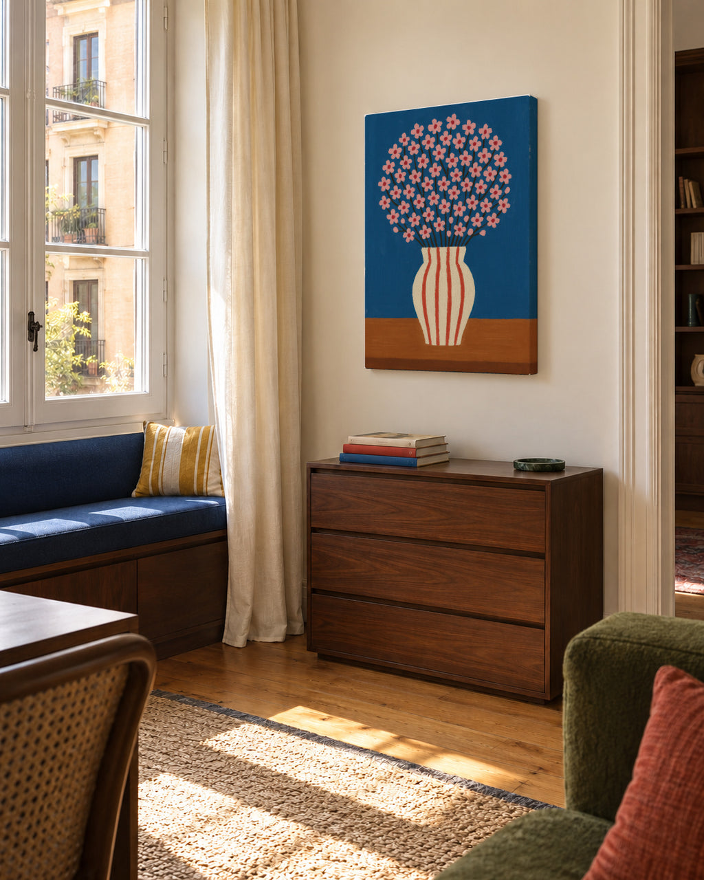 Blue Vase Bloom - Unframed canvas in an interior