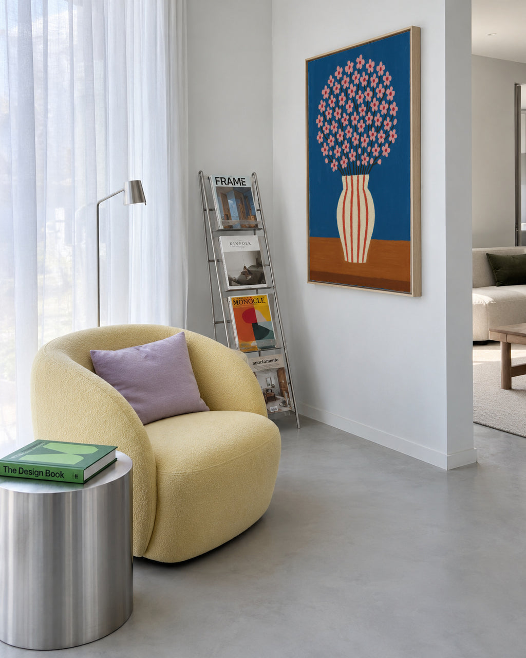 Blue Vase Bloom - Framed canvas in an interior