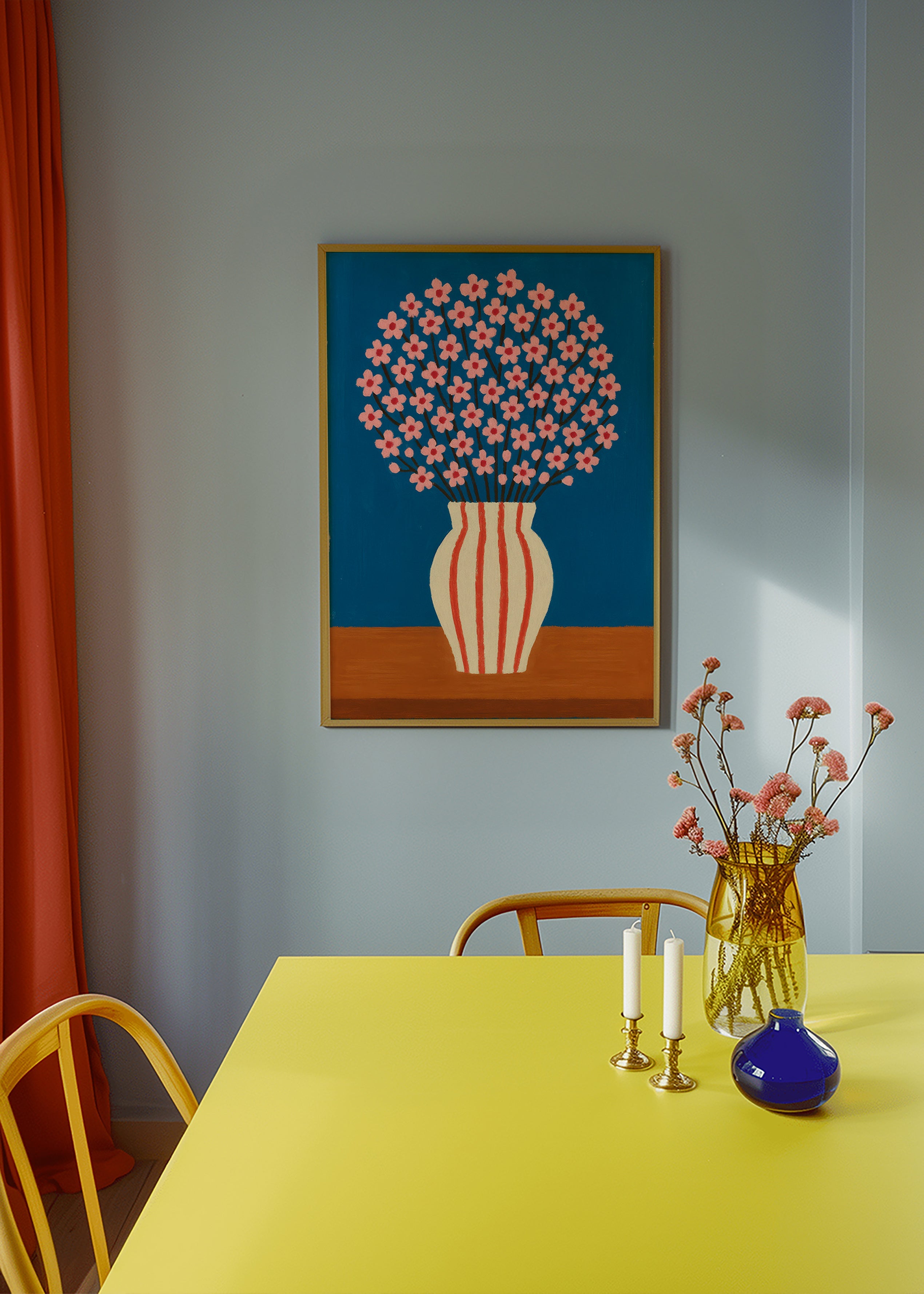 Lámina botánica: jarrón con flores rosas – Product1