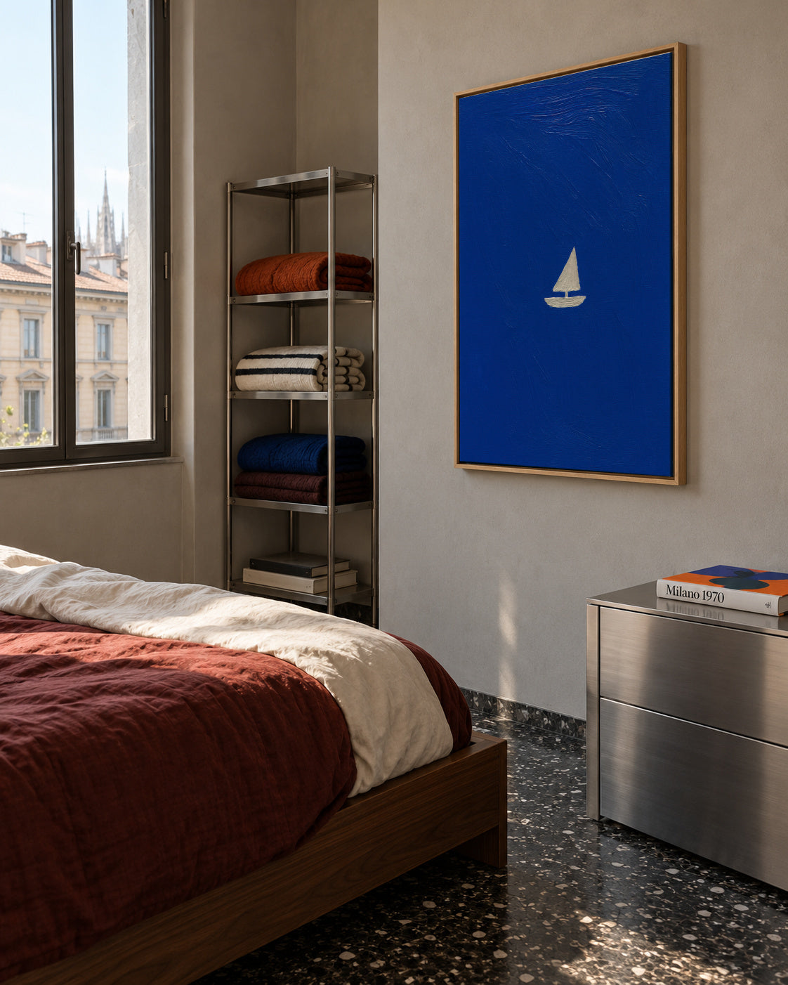 Solitary Sail - Framed canvas in an interior