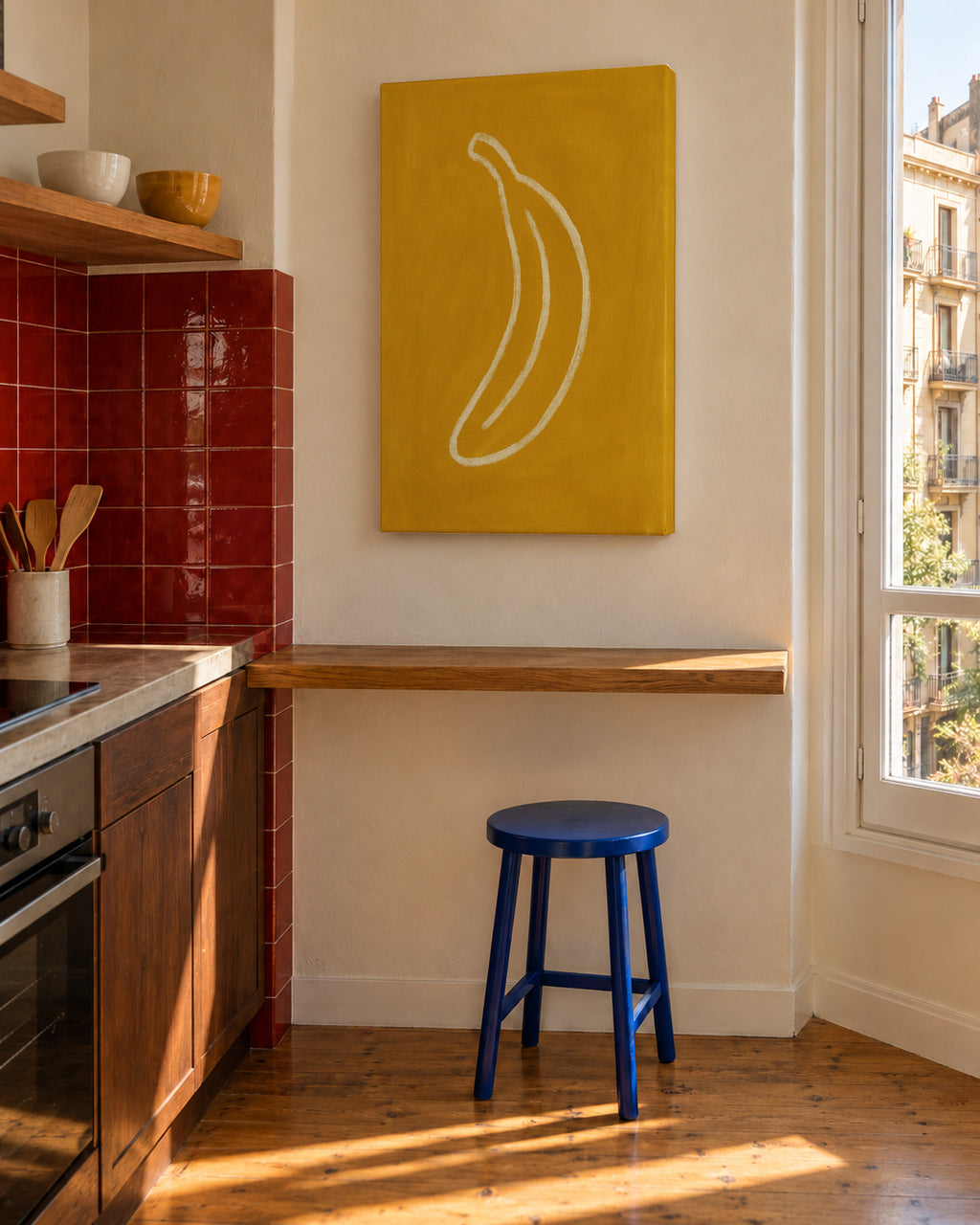 Yellow Outline - Unframed canvas in an interior