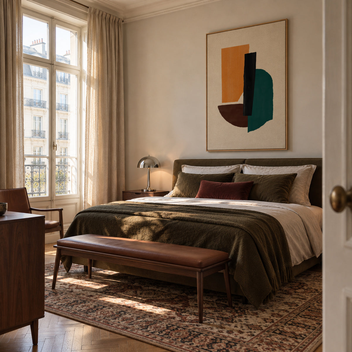 Ochre Balance - Framed canvas in an interior