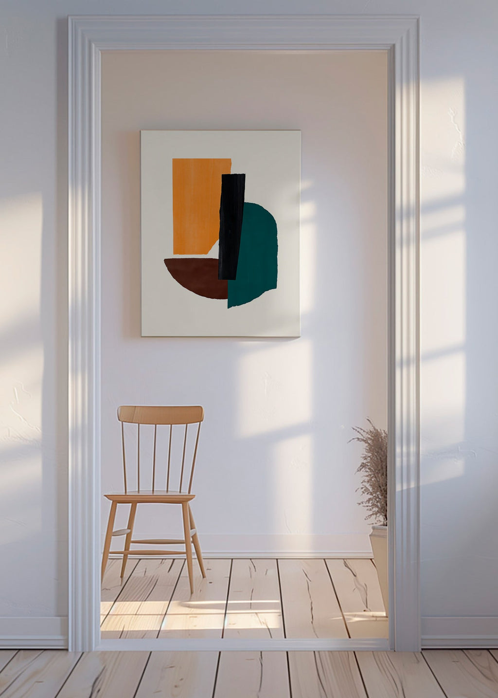 Cuadro abstracto con formas ochre y verde – Canvas