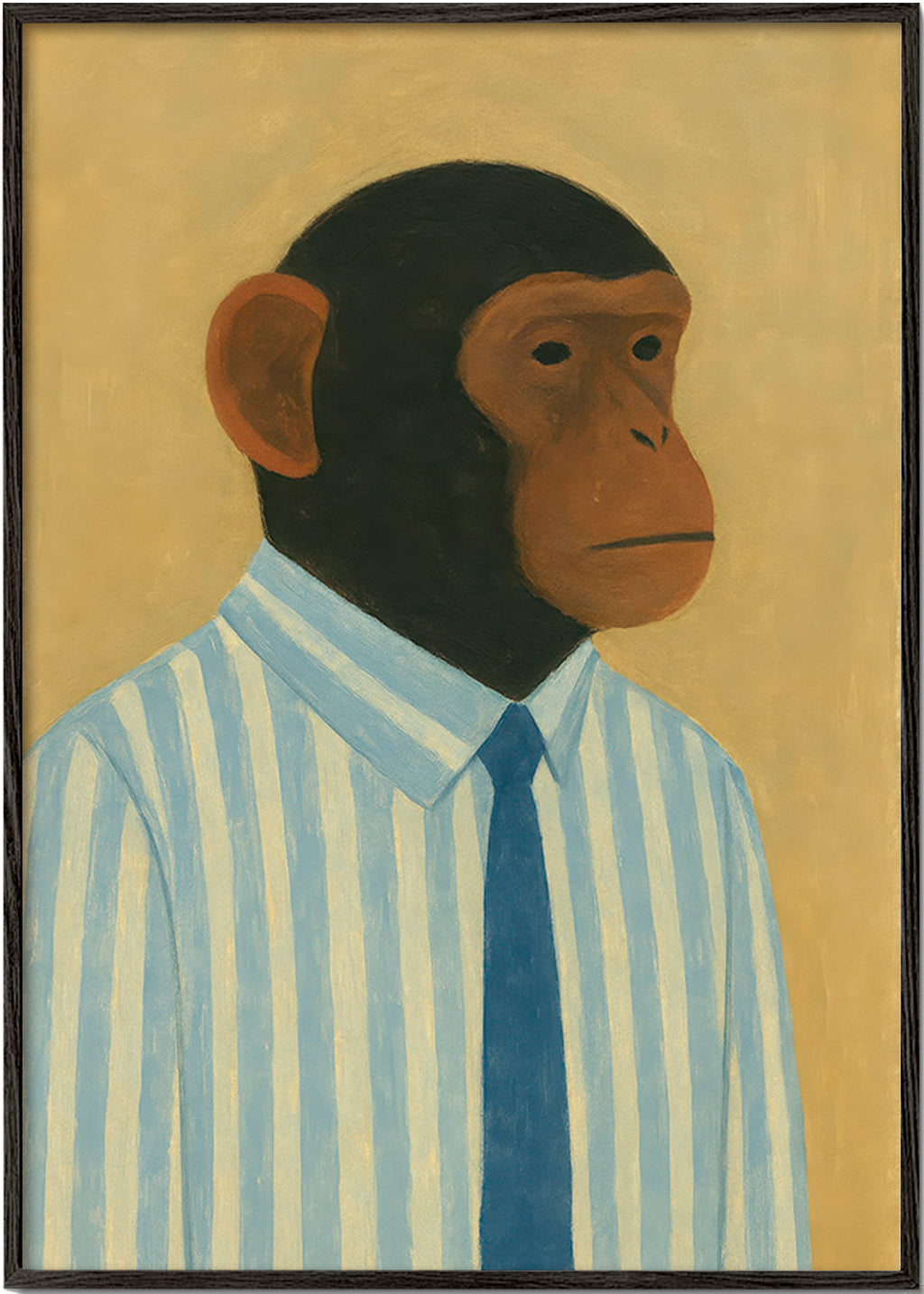 Cuadro simio en camisa a rayas – Black Frame