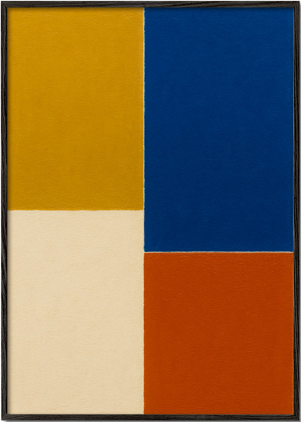 Cuadro abstracto de bloques mostaza y azul – Black Frame