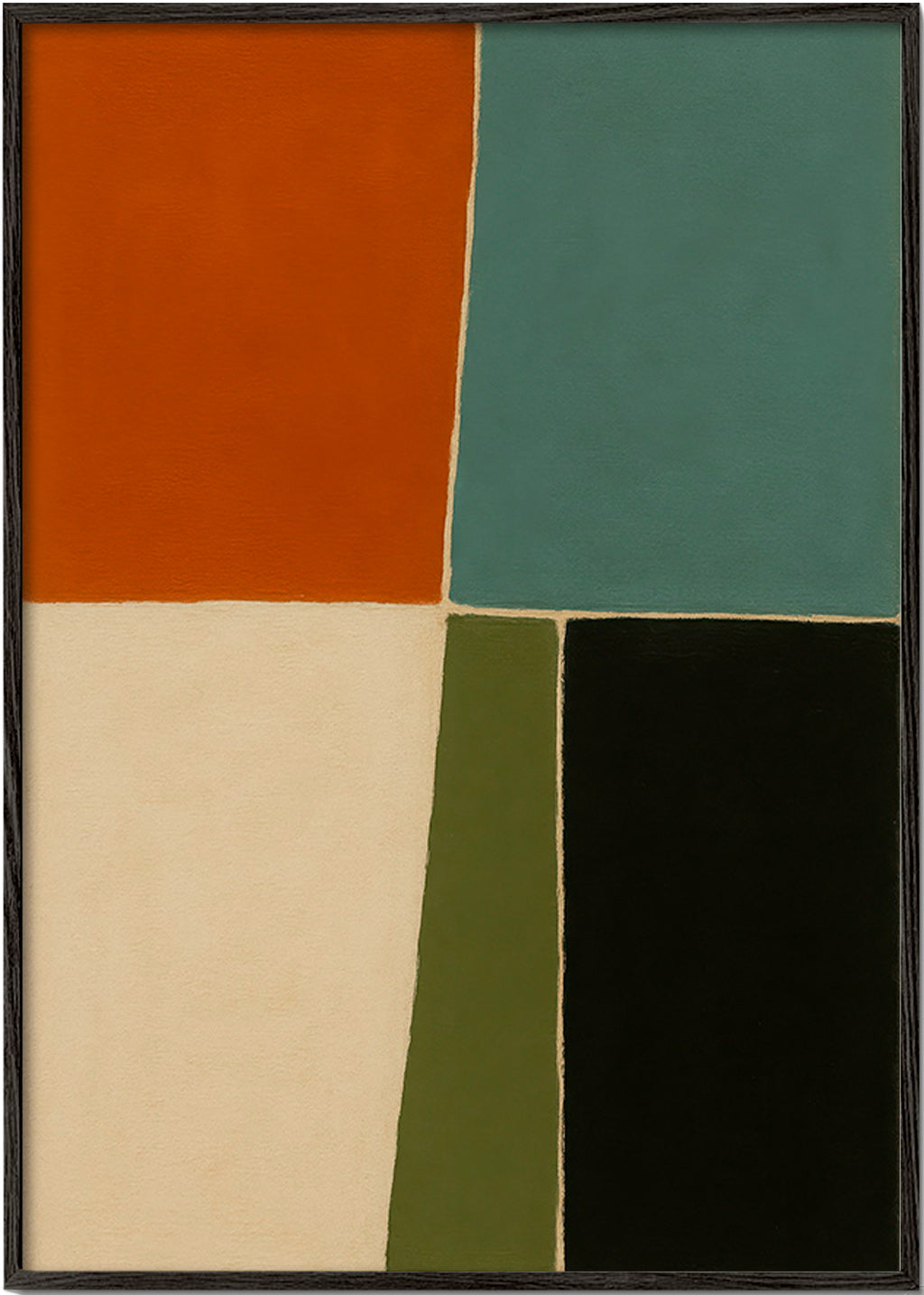 Cuadro geométrico con bloques terrosos y marinos – Black Frame