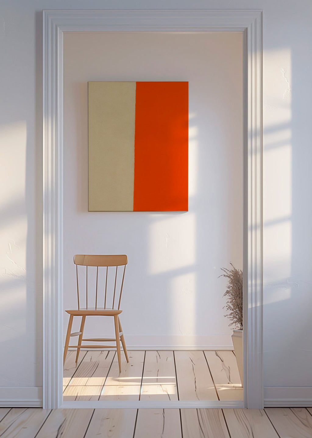 Cuadro minimalista con banda naranja vertical – Canvas