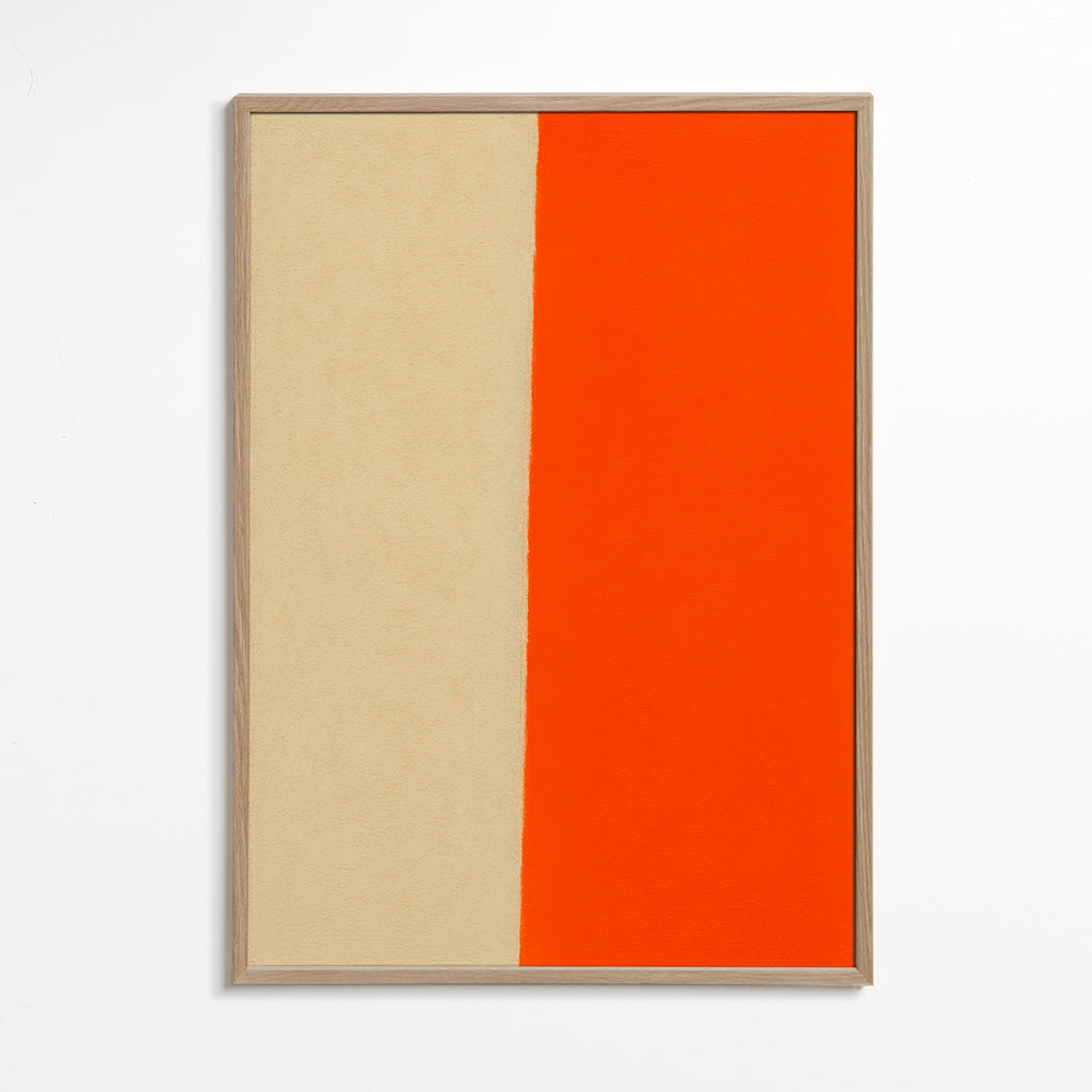 Cuadro minimalista con banda naranja vertical – Oak Frame