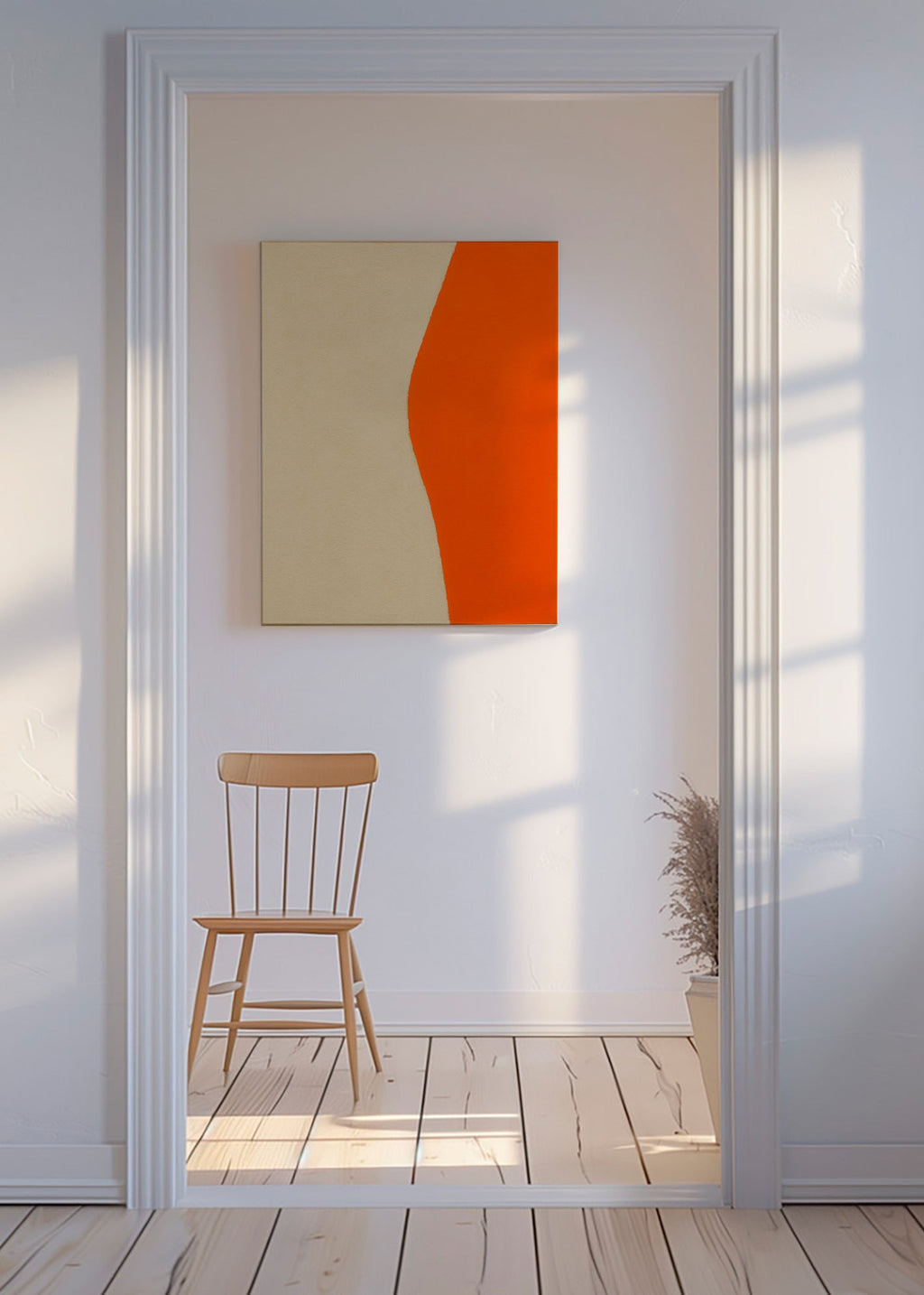 Cuadro abstracto con curva naranja y beige – Canvas