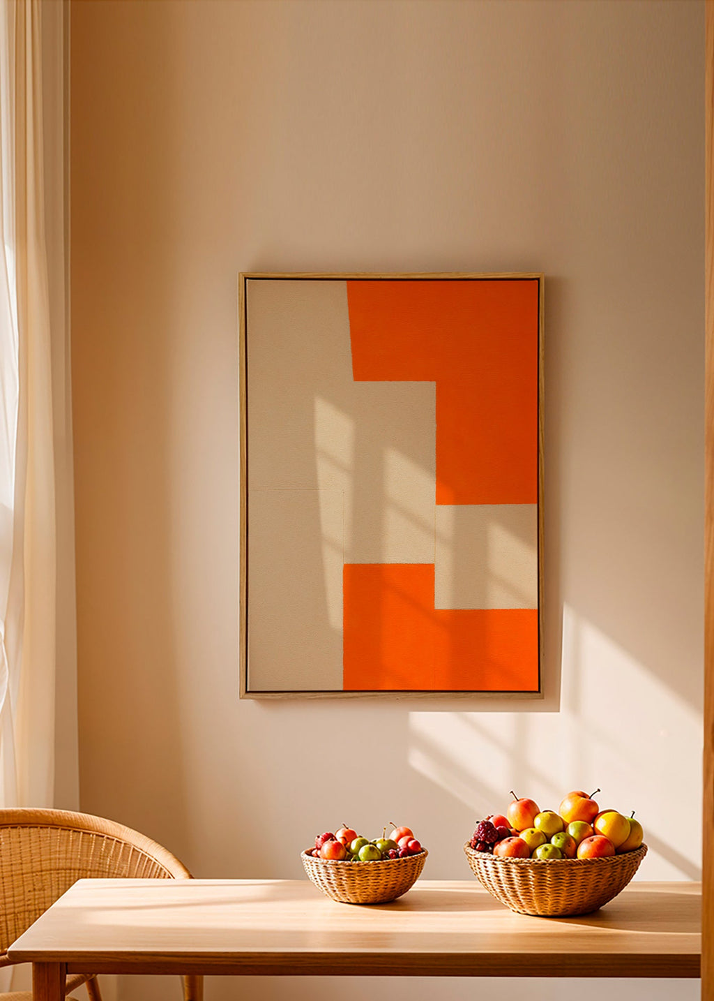 Cuadro geométrico en bloques beige y naranja – Canvas2