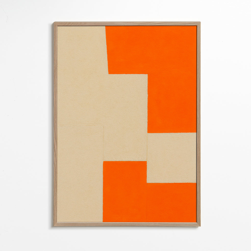 Cuadro geométrico en bloques beige y naranja – Oak Frame