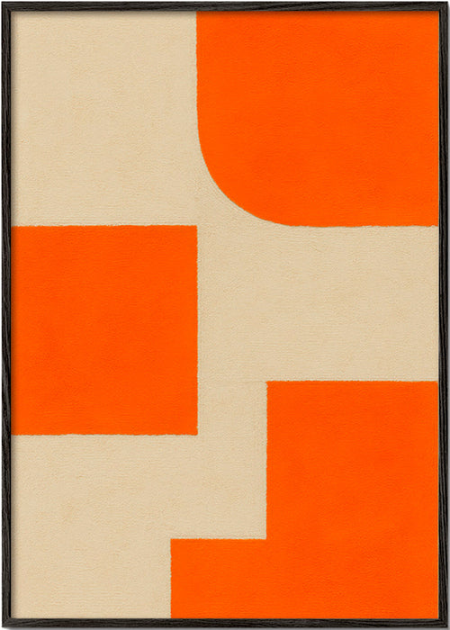 Cuadro geométrico en naranja y beige con bloques modulares – Black Frame