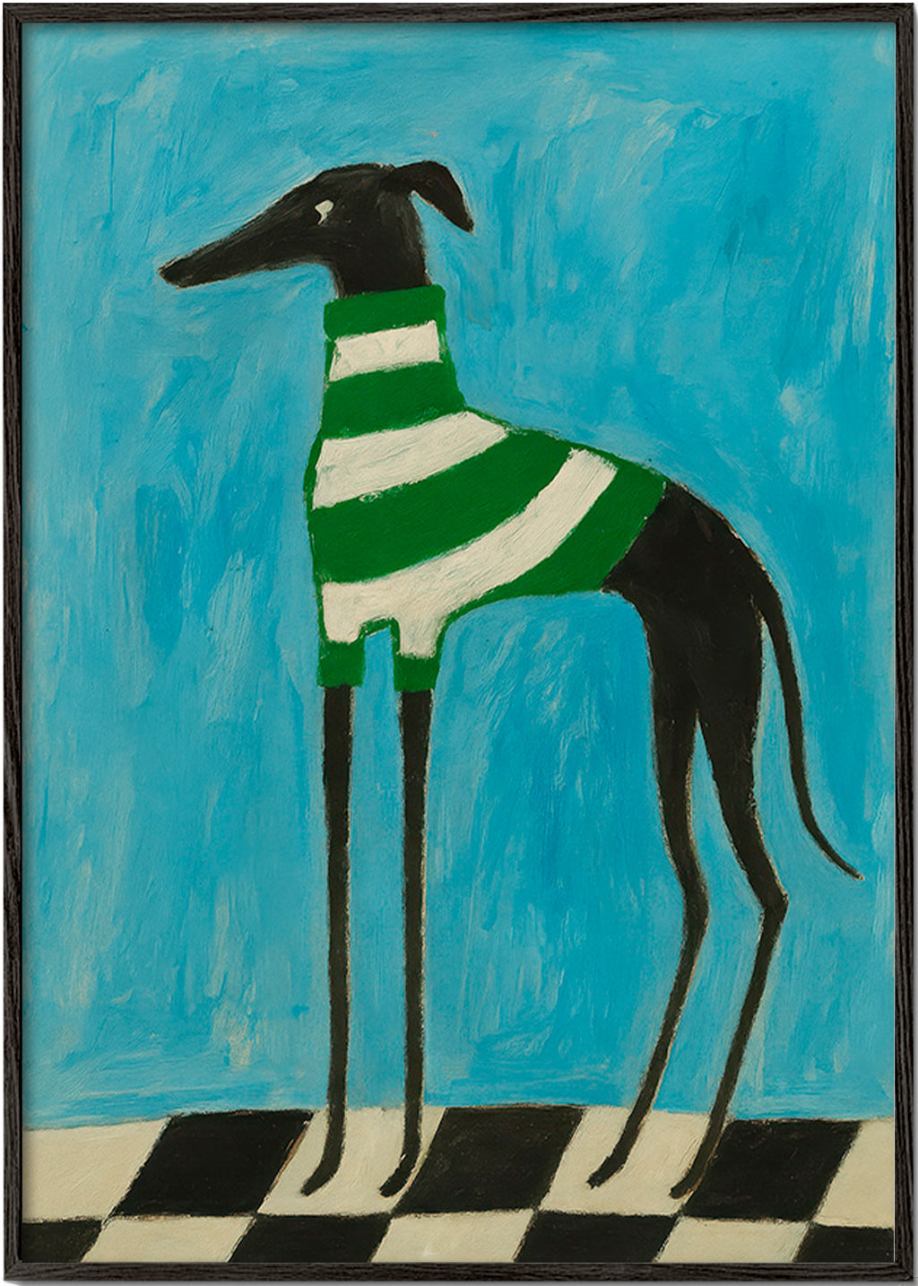 Cuadro perro estilizado con jersey a rayas verdes – Black Frame