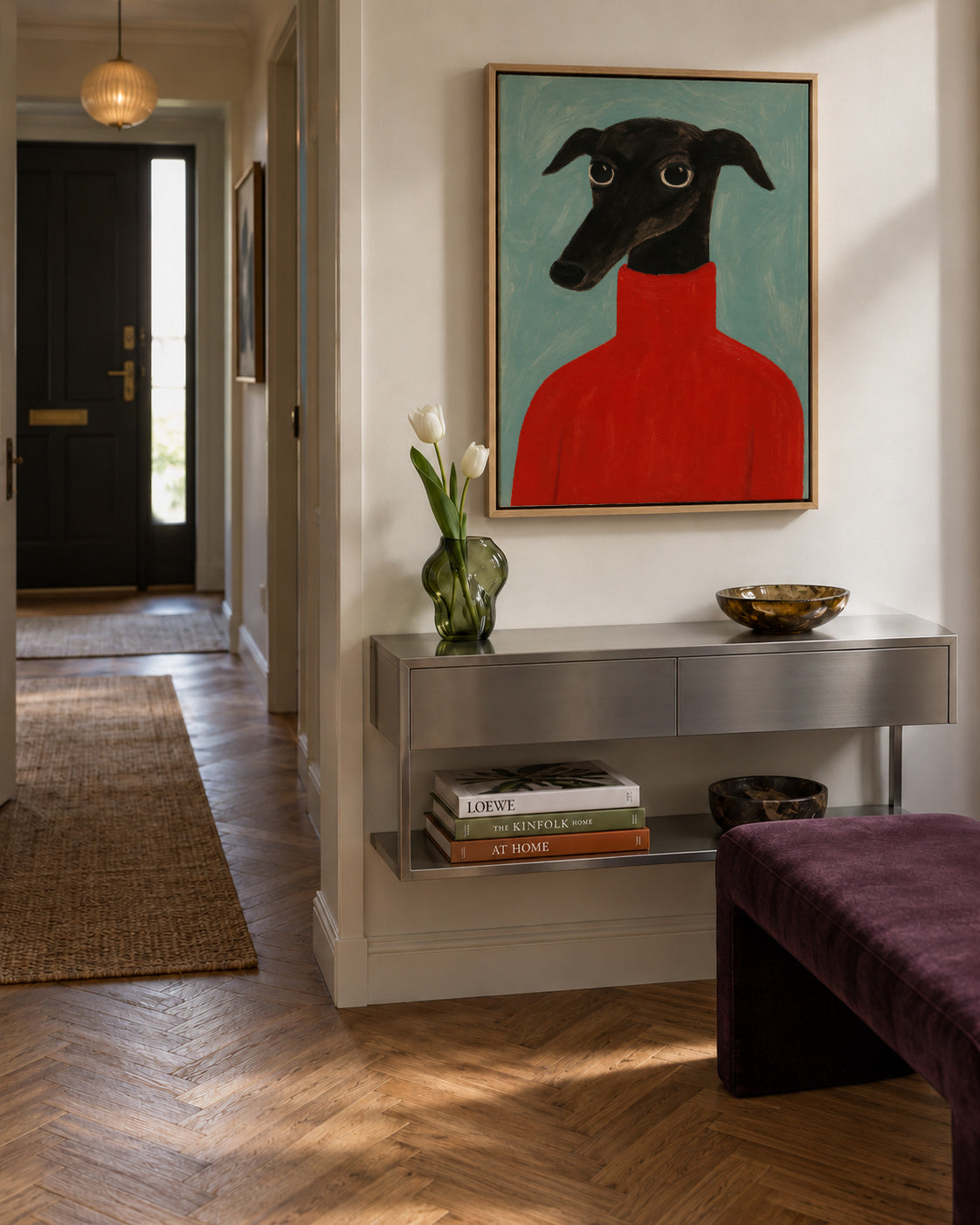 Crimson Portrait - Framed canvas in an interior