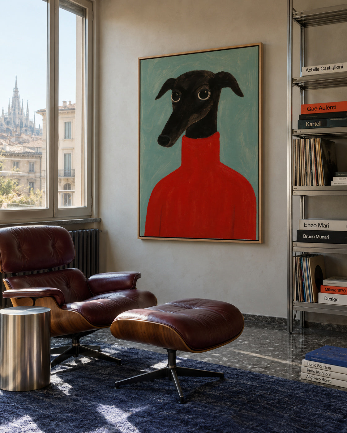 Crimson Portrait - Framed canvas in an interior