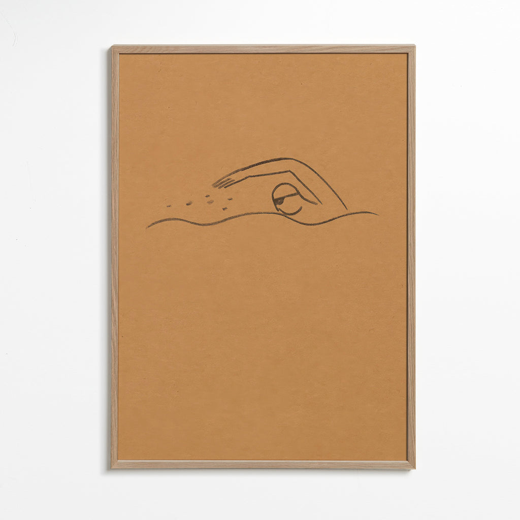 Cuadro minimalista nadador en papel kraft – Oak Frame