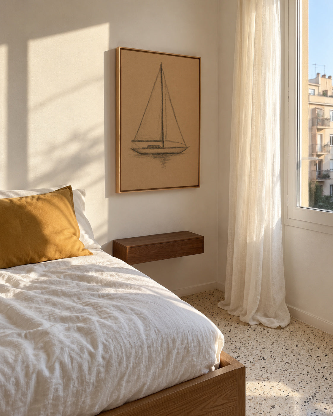 Charcoal Sails - Framed canvas in an interior