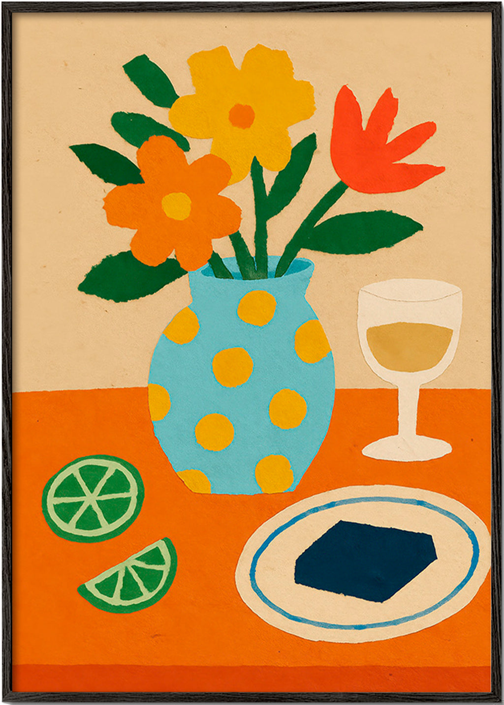 Cuadro de cocina con flores y aperitivo – Black Frame