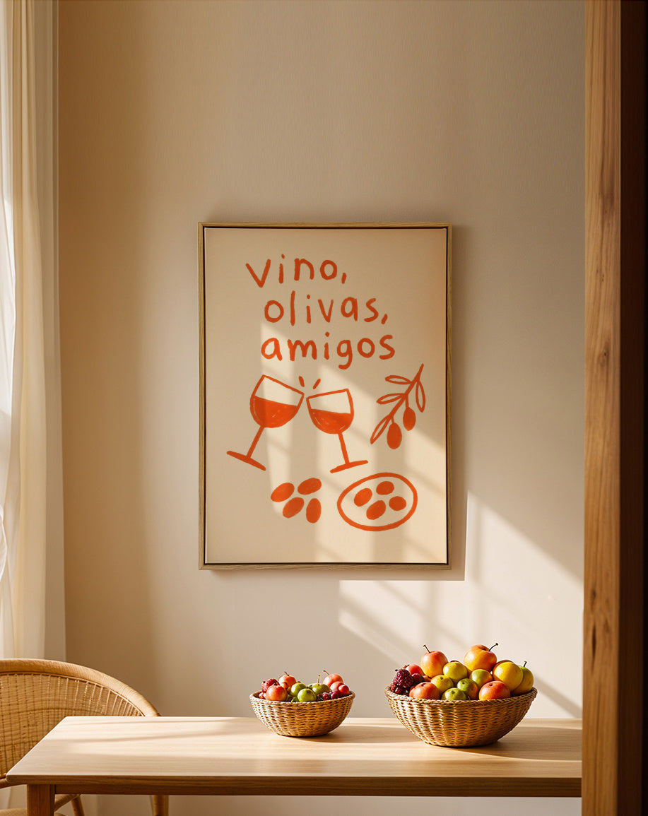 Friends & Olives - Framed canvas in an interior