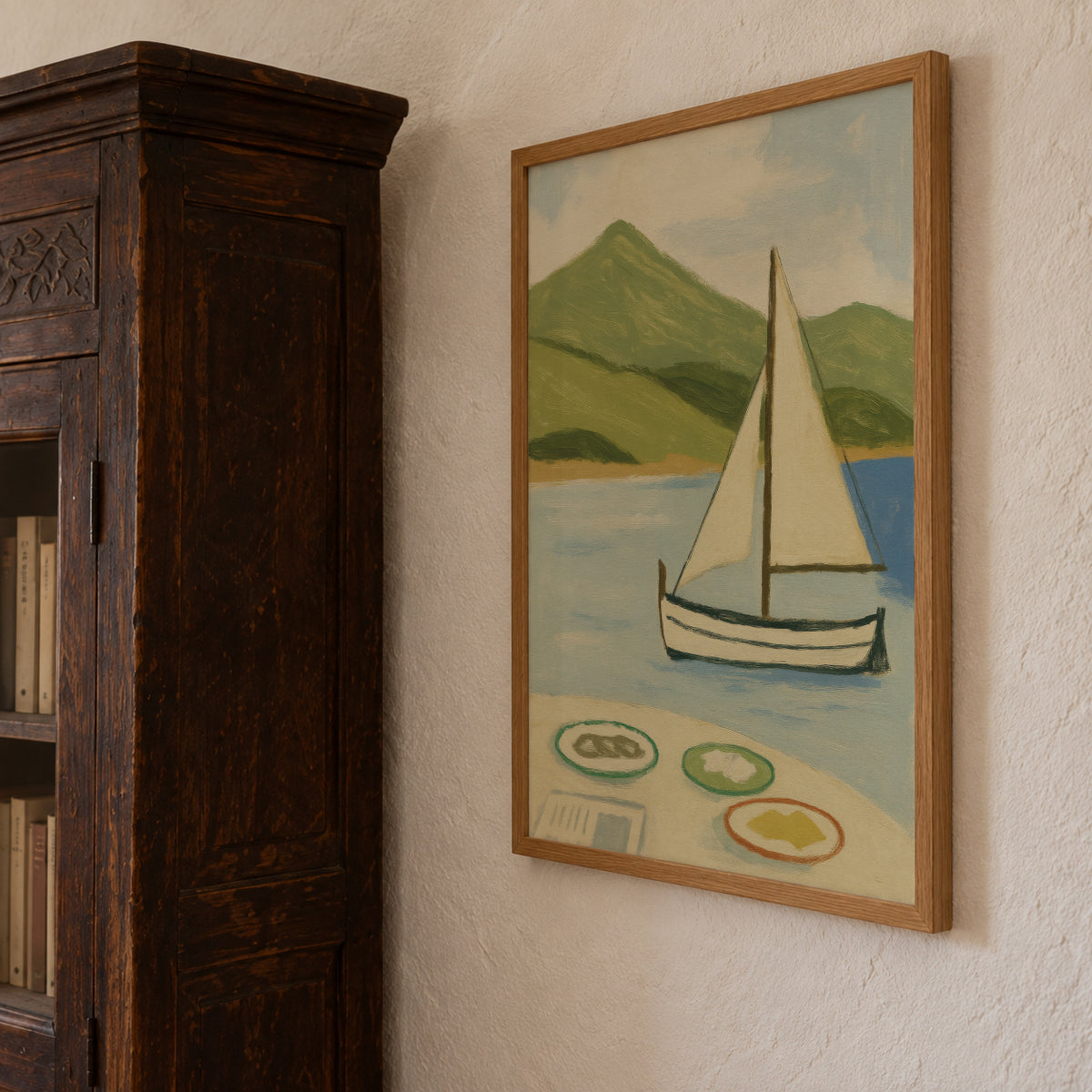 Lakeside Sailing - Framed poster detail