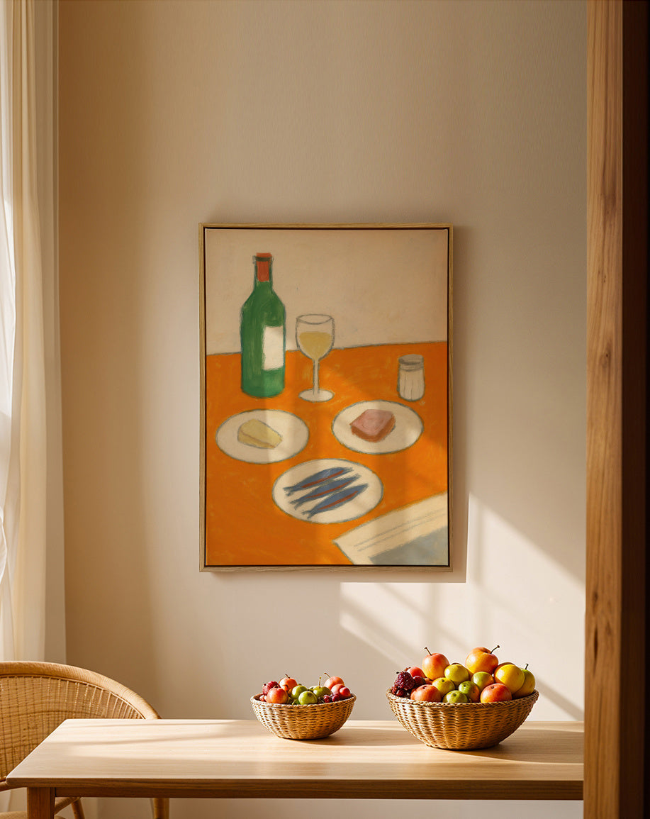 Still Life with Sardines - Framed canvas in an interior
