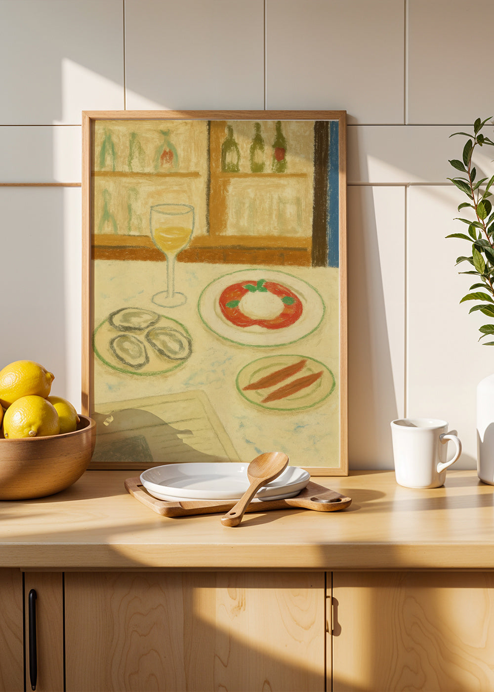 Oysters & Burrata - Framed poster in an interior