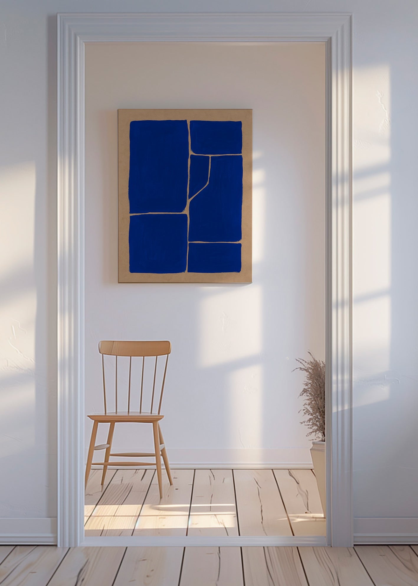 Cuadro geométrico azul con bloques fragmentados – Canvas